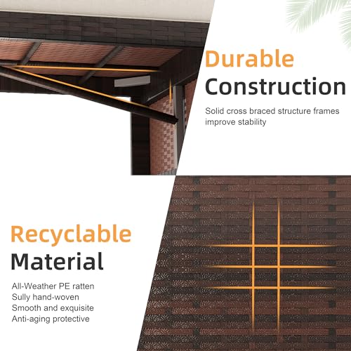 Shintenchi Outdoor Patio Furniture Sets, Wicker Patio sectional Sets 3-Piece, All Weather Wicker Rattan Patio Seating Sofas with Glass Coffee Table and Cushion (Beige) - CookCave