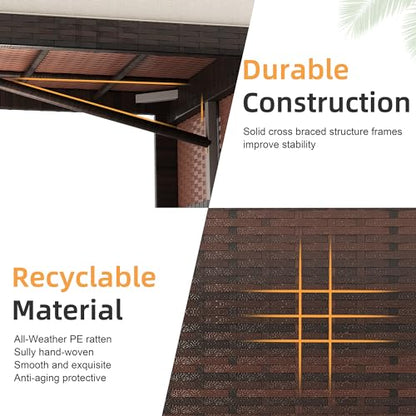 Shintenchi Outdoor Patio Furniture Sets, Wicker Patio sectional Sets 3-Piece, All Weather Wicker Rattan Patio Seating Sofas with Glass Coffee Table and Cushion (Beige) - CookCave