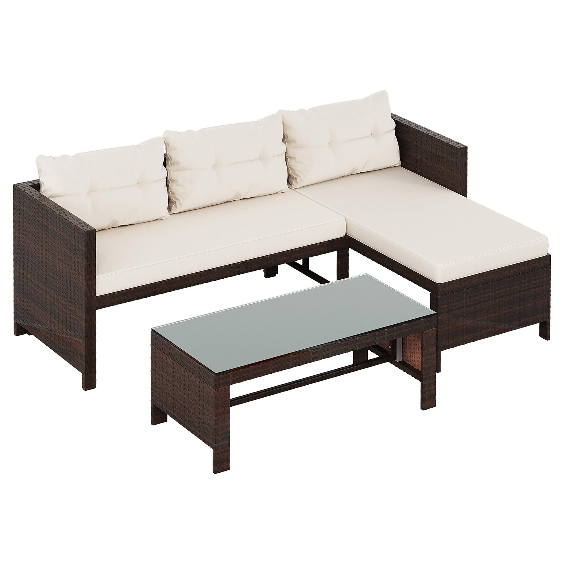 Shintenchi Outdoor Patio Furniture Sets, Wicker Patio sectional Sets 3-Piece, All Weather Wicker Rattan Patio Seating Sofas with Glass Coffee Table and Cushion (Beige) - CookCave