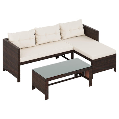 Shintenchi Outdoor Patio Furniture Sets, Wicker Patio sectional Sets 3-Piece, All Weather Wicker Rattan Patio Seating Sofas with Glass Coffee Table and Cushion (Beige) - CookCave