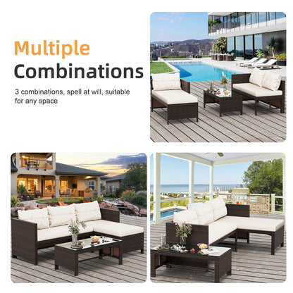 Shintenchi Outdoor Patio Furniture Sets, Wicker Patio sectional Sets 3-Piece, All Weather Wicker Rattan Patio Seating Sofas with Glass Coffee Table and Cushion (Beige) - CookCave