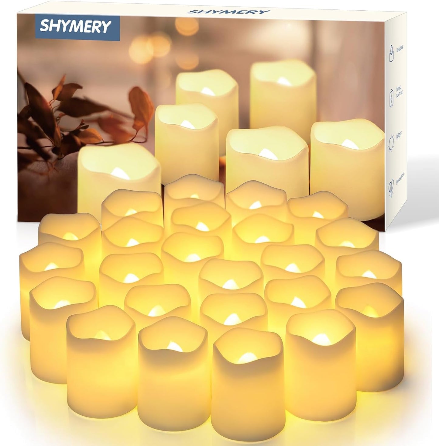 SHYMERY Flameless Votive Candles,Flameless Flickering Electric Fake Candle,24 Pack 200+Hour Battery Operated LED Tea Lights in Warm White for Wedding, Table, Halloween,Christmas Decorations 1.5"X1.7" - CookCave