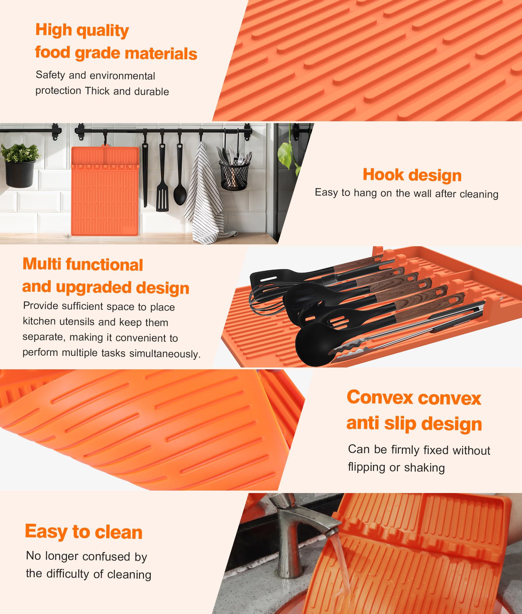 Silicone Griddle Tools Mat for Blackstone - Large Silicone Spatula Mat with Drip Pad - Griddle Mats BBQ Grill Accessories - Side Shelf Mats Grill Pad for Blackstone Griddles Accessories (Orange) - CookCave