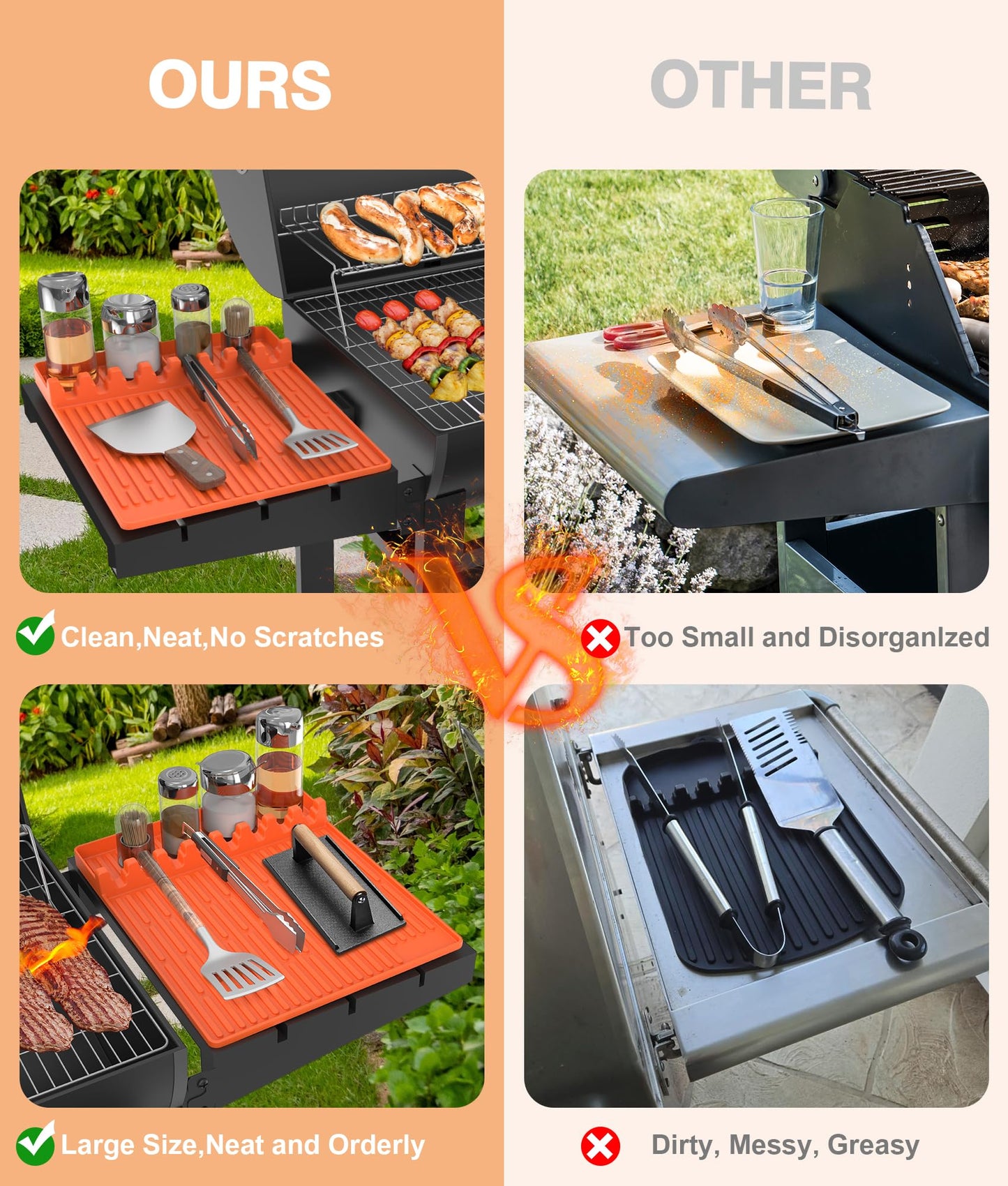 Silicone Griddle Tools Mat for Blackstone - Large Silicone Spatula Mat with Drip Pad - Griddle Mats BBQ Grill Accessories - Side Shelf Mats Grill Pad for Blackstone Griddles Accessories (Orange) - CookCave