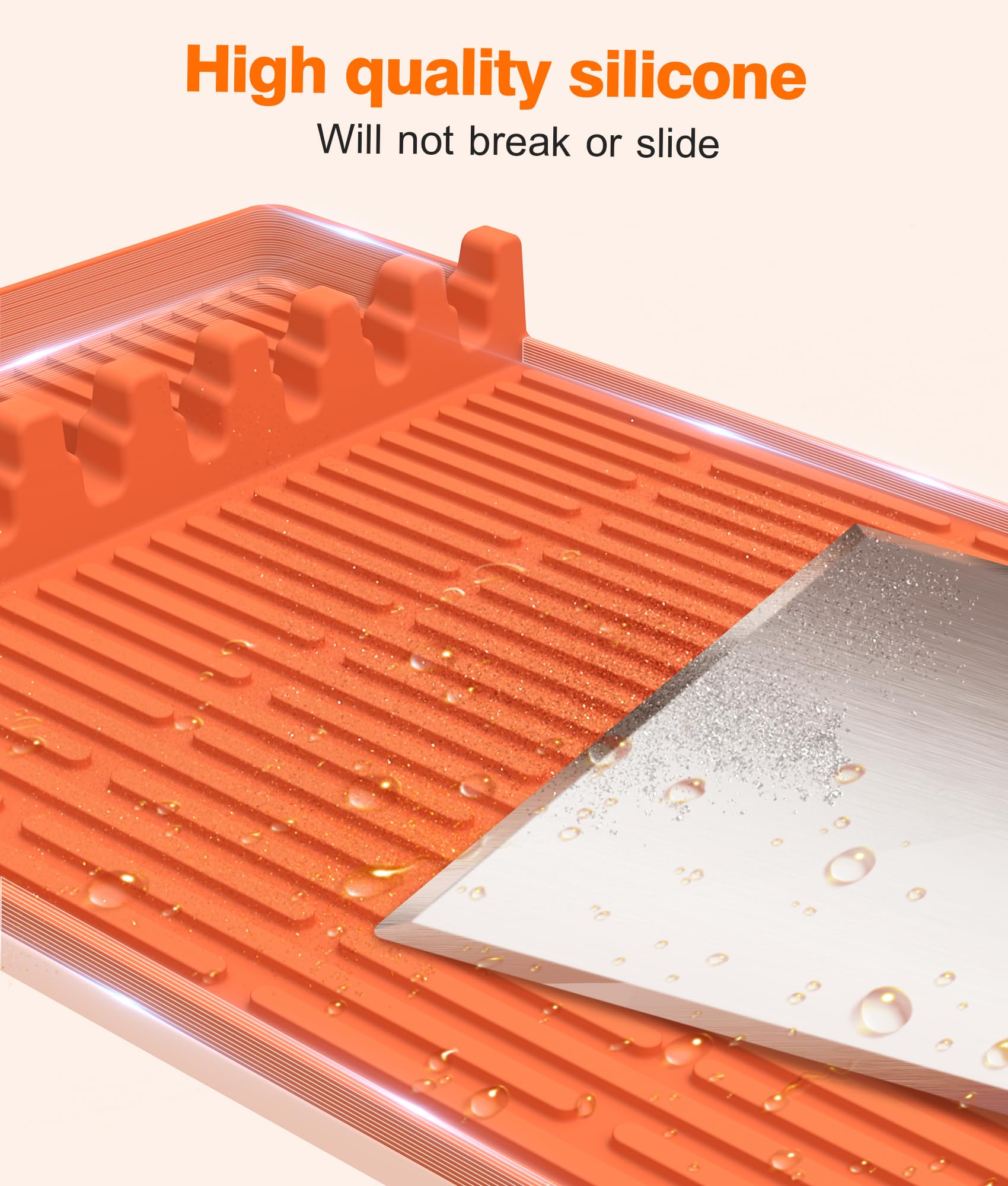 Silicone Griddle Tools Mat for Blackstone - Large Silicone Spatula Mat with Drip Pad - Griddle Mats BBQ Grill Accessories - Side Shelf Mats Grill Pad for Blackstone Griddles Accessories (Orange) - CookCave