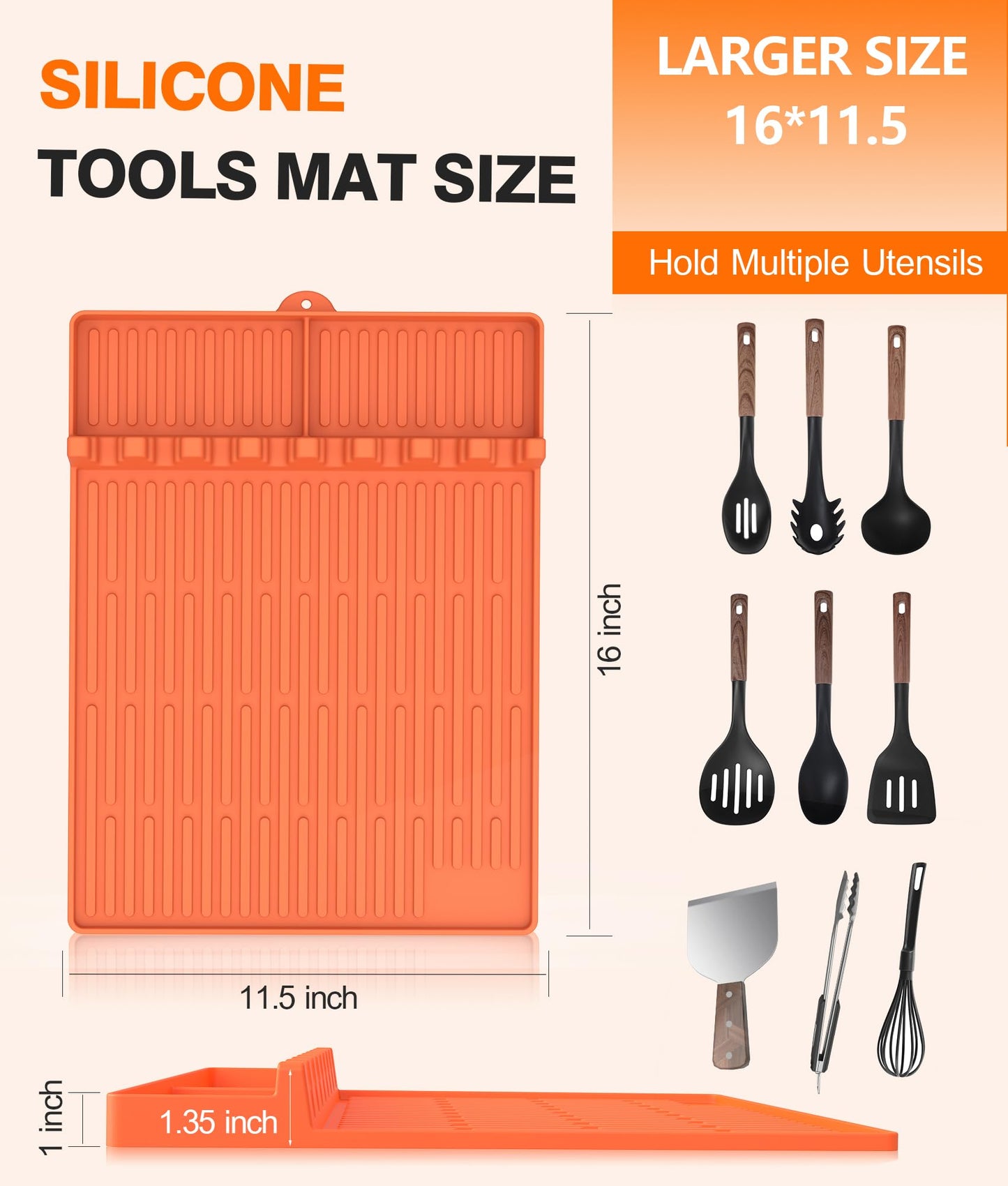 Silicone Griddle Tools Mat for Blackstone - Large Silicone Spatula Mat with Drip Pad - Griddle Mats BBQ Grill Accessories - Side Shelf Mats Grill Pad for Blackstone Griddles Accessories (Orange) - CookCave