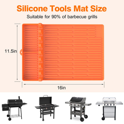 Silicone Griddle Tools Mat for Blackstone - Large Silicone Spatula Mat with Drip Pad - Griddle Mats BBQ Grill Accessories - Side Shelf Mats Grill Pad for Blackstone Griddles Accessories (Orange) - CookCave
