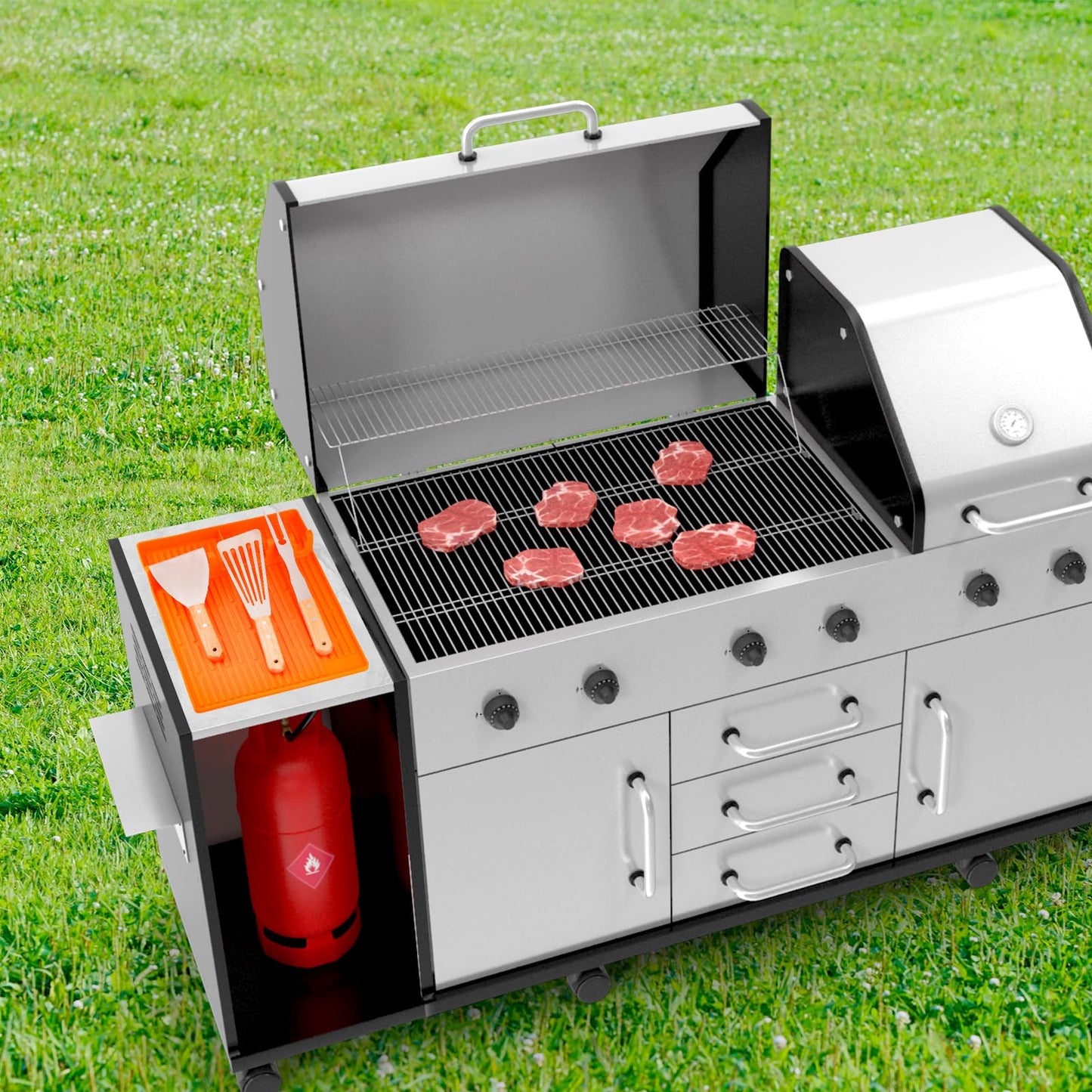 Silicone Grill Mat Compatible with Blackstone Griddle, Griddle Accessories with Drip Pad, Silicone Spatula Mat for Outdoor Grill, BBQ & Kitchen Counter - CookCave