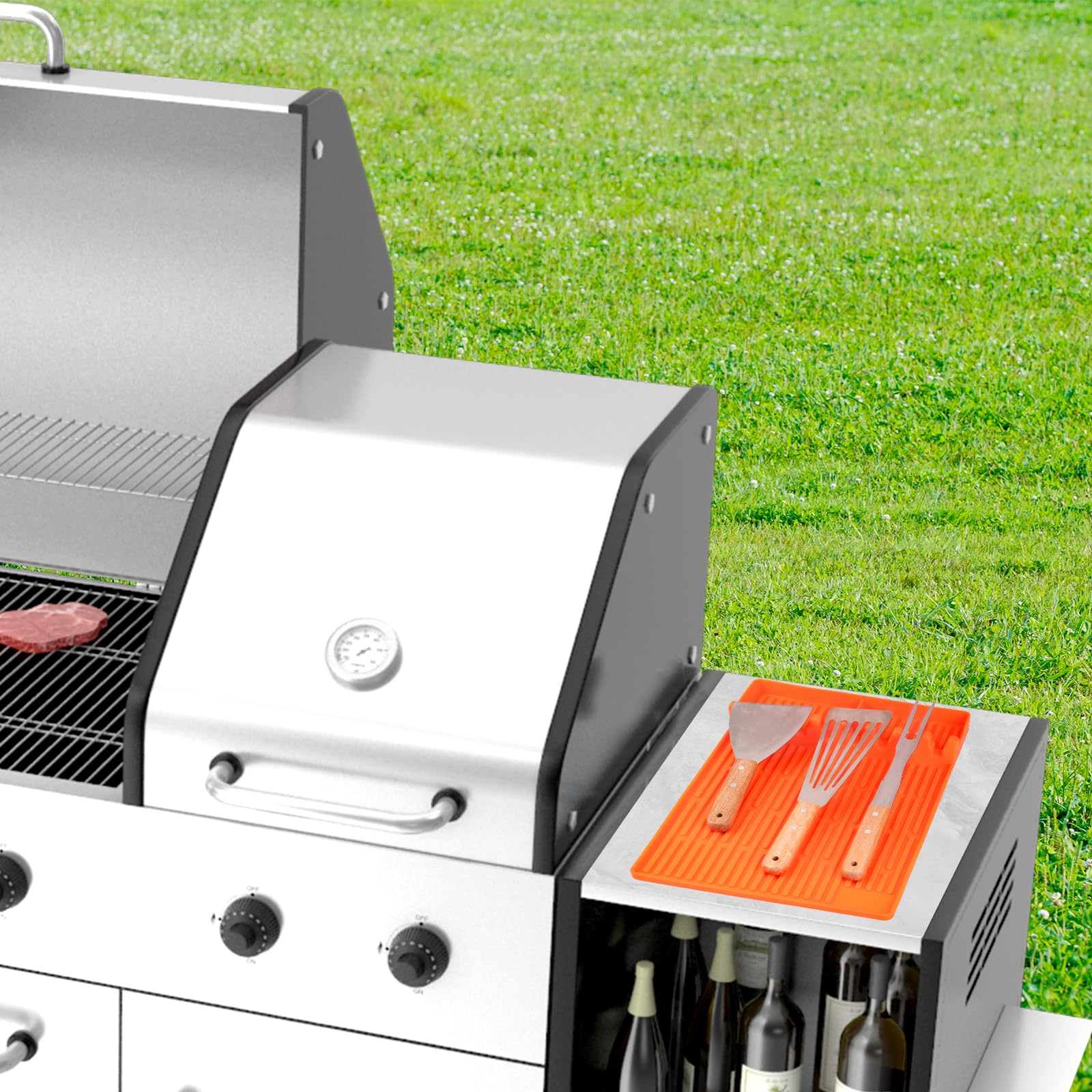 Silicone Grill Mat Compatible with Blackstone Griddle, Griddle Accessories with Drip Pad, Silicone Spatula Mat for Outdoor Grill, BBQ & Kitchen Counter - CookCave