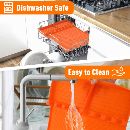 Silicone Grill Mat Compatible with Blackstone, Silicone Griddle Tools Mat with Drip Pad, Spatula Mat for Outdoor Grill Kitchen Counter (Orange) - CookCave