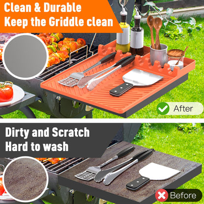 Silicone Grill Mat Compatible with Blackstone, Silicone Griddle Tools Mat with Drip Pad, Spatula Mat for Outdoor Grill Kitchen Counter (Orange) - CookCave