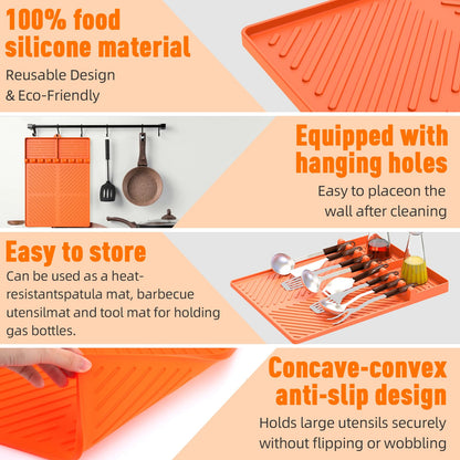 Silicone Grill Mat Compatible with Blackstone, Silicone Griddle Tools Mat with Drip Pad, Spatula Mat for Outdoor Grill Kitchen Counter (Orange) - CookCave