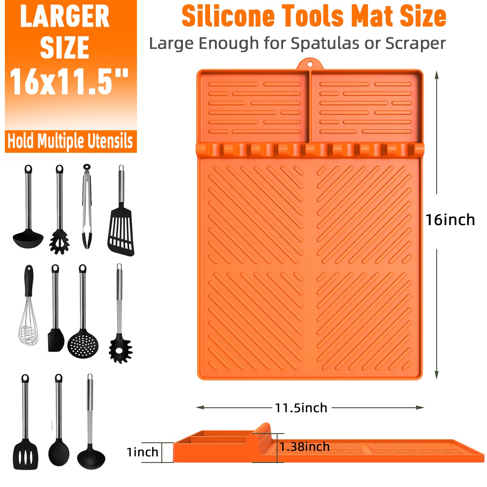 Silicone Grill Mat Compatible with Blackstone, Silicone Griddle Tools Mat with Drip Pad, Spatula Mat for Outdoor Grill Kitchen Counter (Orange) - CookCave