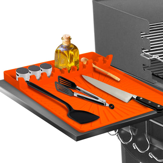 Silicone Grill Mat, Large Size Silicone Side Shelf Griddle Tools Spatula Mat with Drip Pad for Outdoor Grill Kitchen Countertop, Reusable Black-stone Griddle Accessories, Orange - CookCave