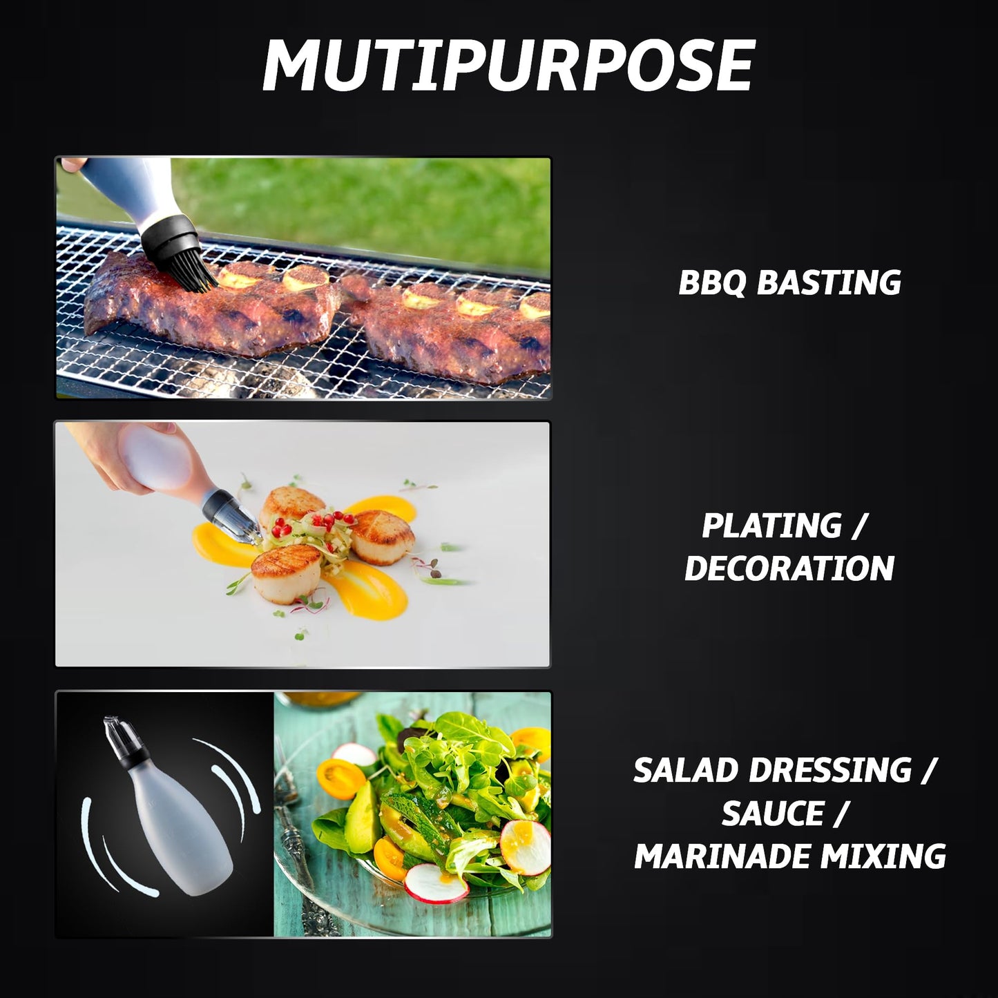 Silicone Pastry Brush, All-in-One Slicone Basting Brush with Sauce Bottle, Heat Resistant BBQ Accessories and Cooking Gadgets, BPA-Free Oil Dispenser for Cooking, Baking, Grilling(Black) - CookCave