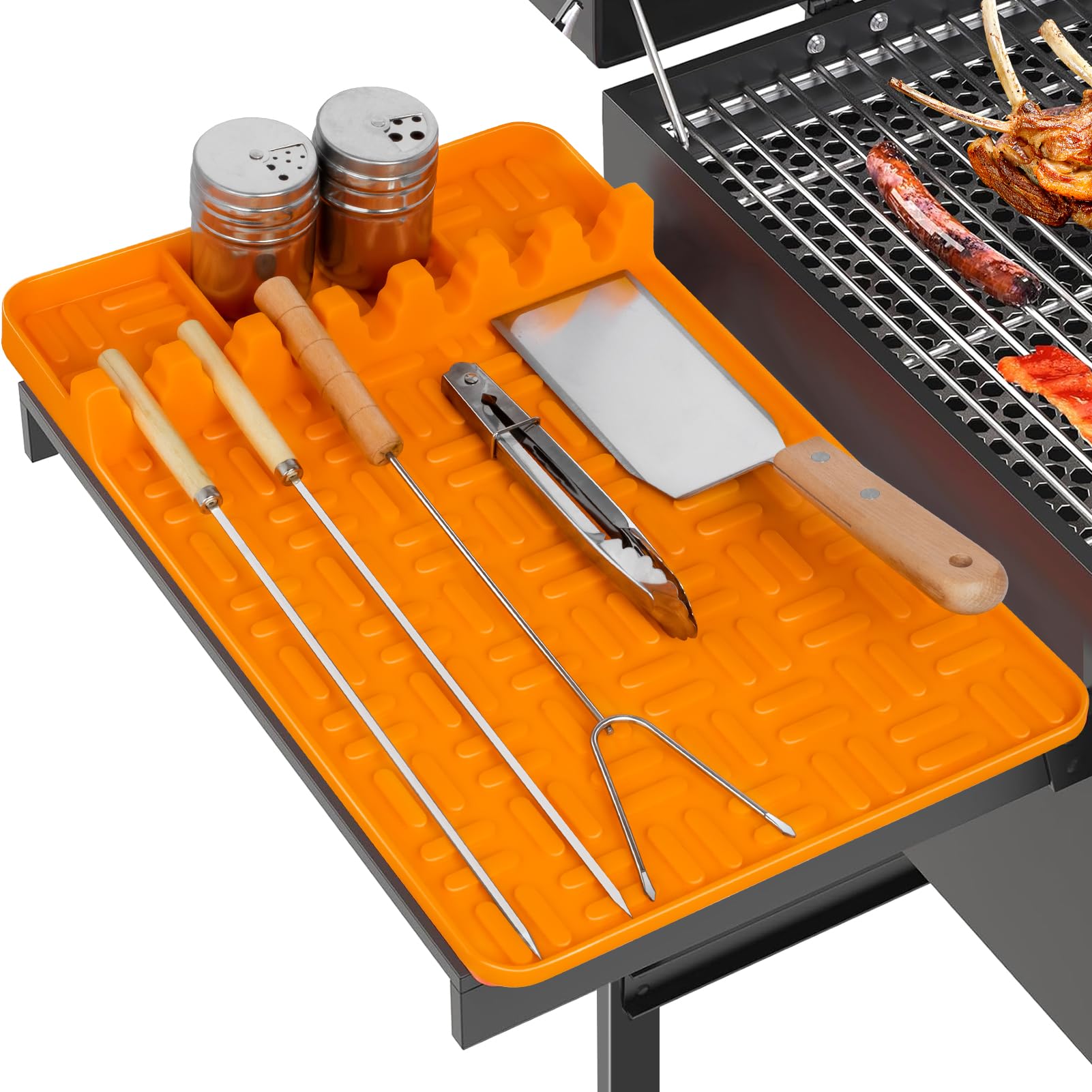 Silicone Spatula Mat Fit for Blackstone, Large Griddle Tools Mat with Drip Pad, Outdoor Grill BBQ Utensils Holder for Kitchen, Cooking & Countertop, Grilling Accessories, Yellow - CookCave