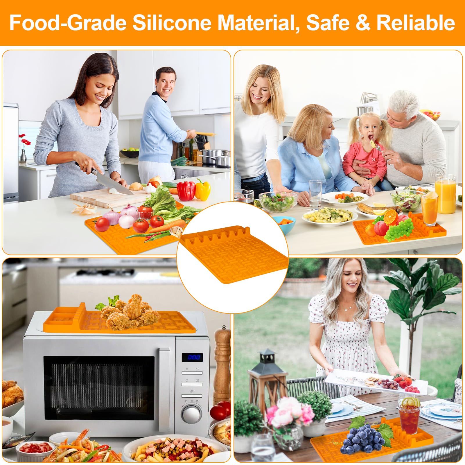 Silicone Spatula Mat Fit for Blackstone, Large Griddle Tools Mat with Drip Pad, Outdoor Grill BBQ Utensils Holder for Kitchen, Cooking & Countertop, Grilling Accessories, Yellow - CookCave