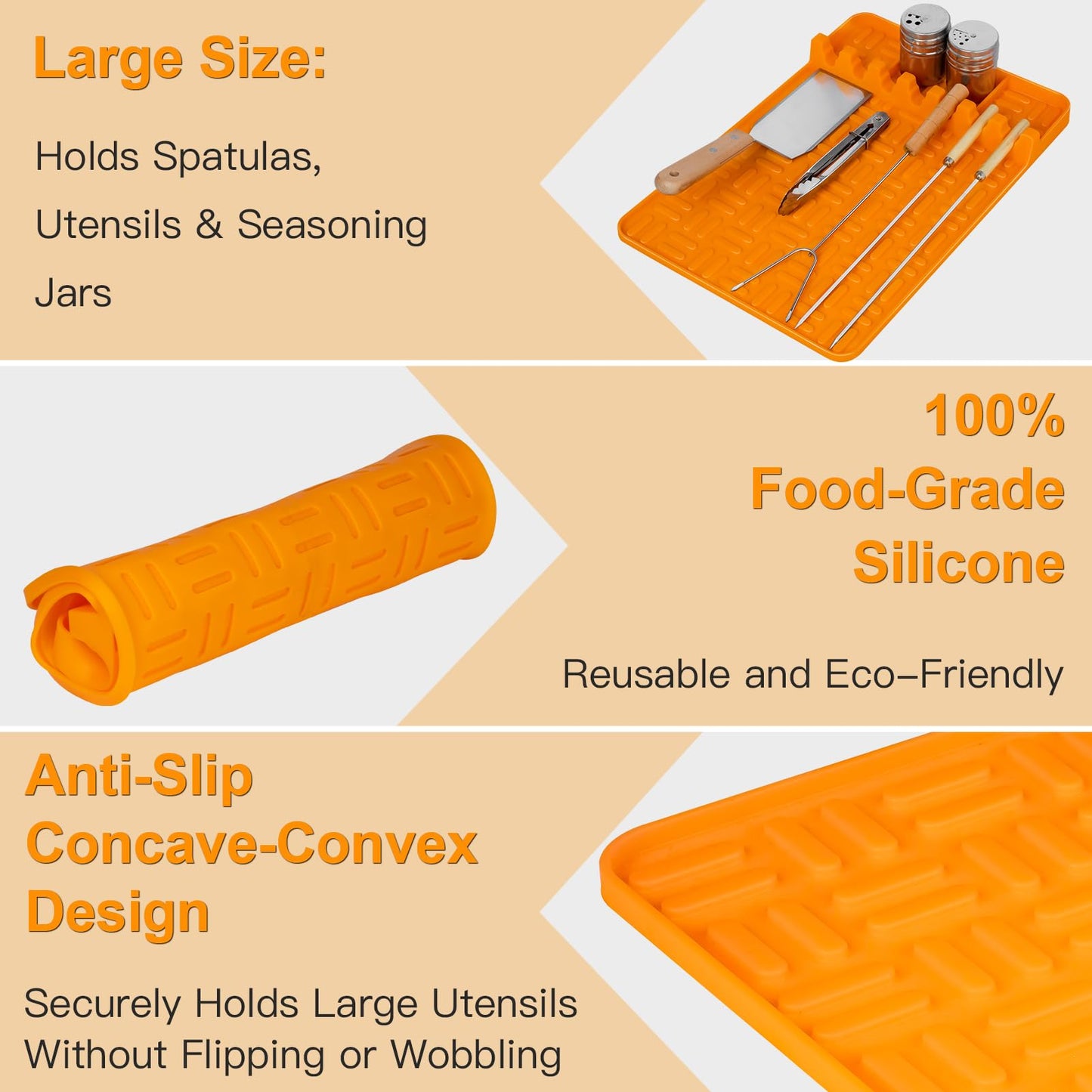 Silicone Spatula Mat Fit for Blackstone, Large Griddle Tools Mat with Drip Pad, Outdoor Grill BBQ Utensils Holder for Kitchen, Cooking & Countertop, Grilling Accessories, Yellow - CookCave