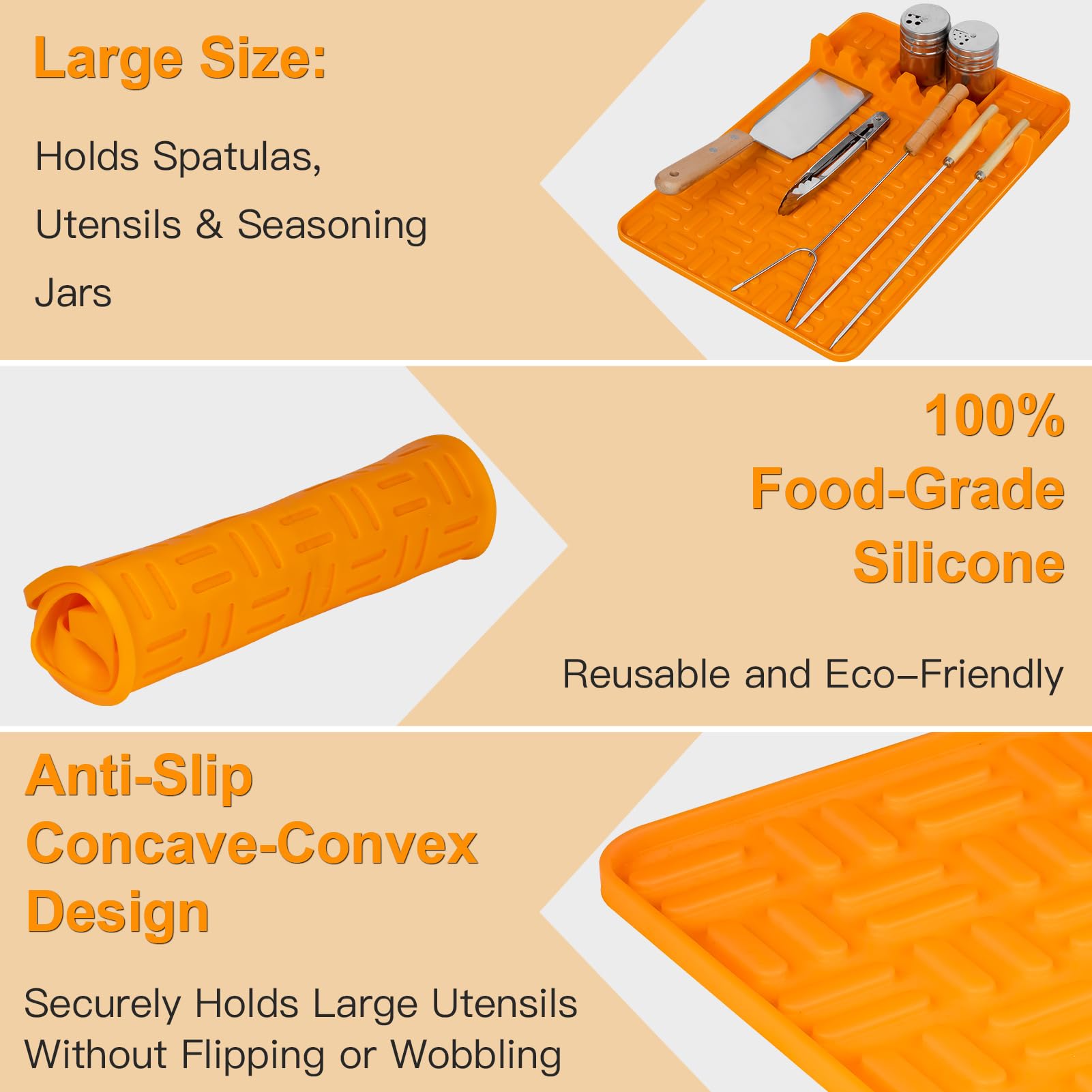 Silicone Spatula Mat Fit for Blackstone, Large Griddle Tools Mat with Drip Pad, Outdoor Grill BBQ Utensils Holder for Kitchen, Cooking & Countertop, Grilling Accessories, Yellow - CookCave