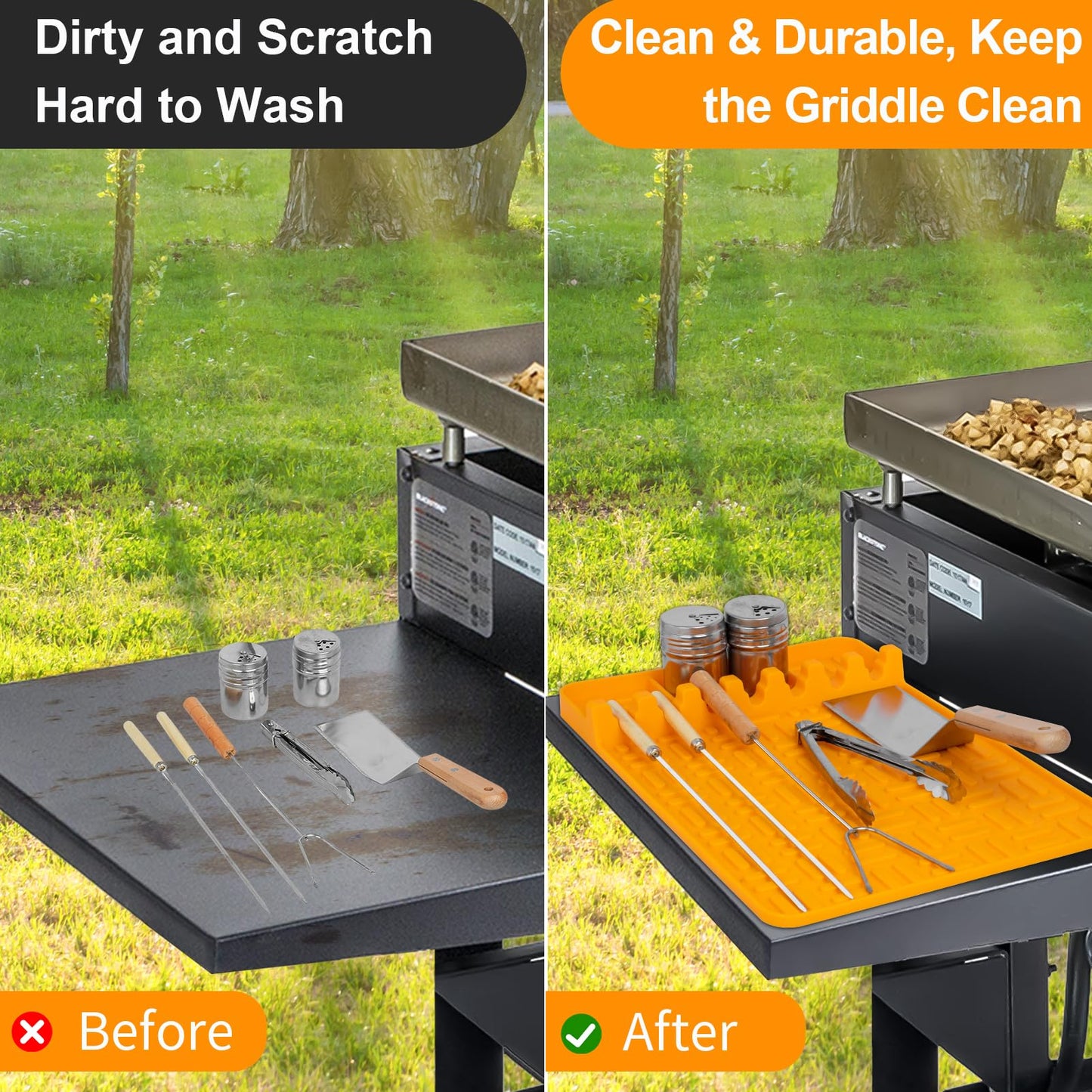 Silicone Spatula Mat Fit for Blackstone, Large Griddle Tools Mat with Drip Pad, Outdoor Grill BBQ Utensils Holder for Kitchen, Cooking & Countertop, Grilling Accessories, Yellow - CookCave