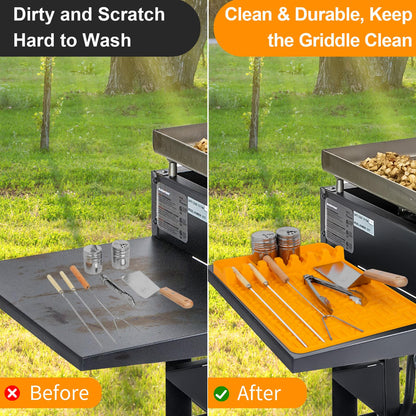 Silicone Spatula Mat Fit for Blackstone, Large Griddle Tools Mat with Drip Pad, Outdoor Grill BBQ Utensils Holder for Kitchen, Cooking & Countertop, Grilling Accessories, Yellow - CookCave