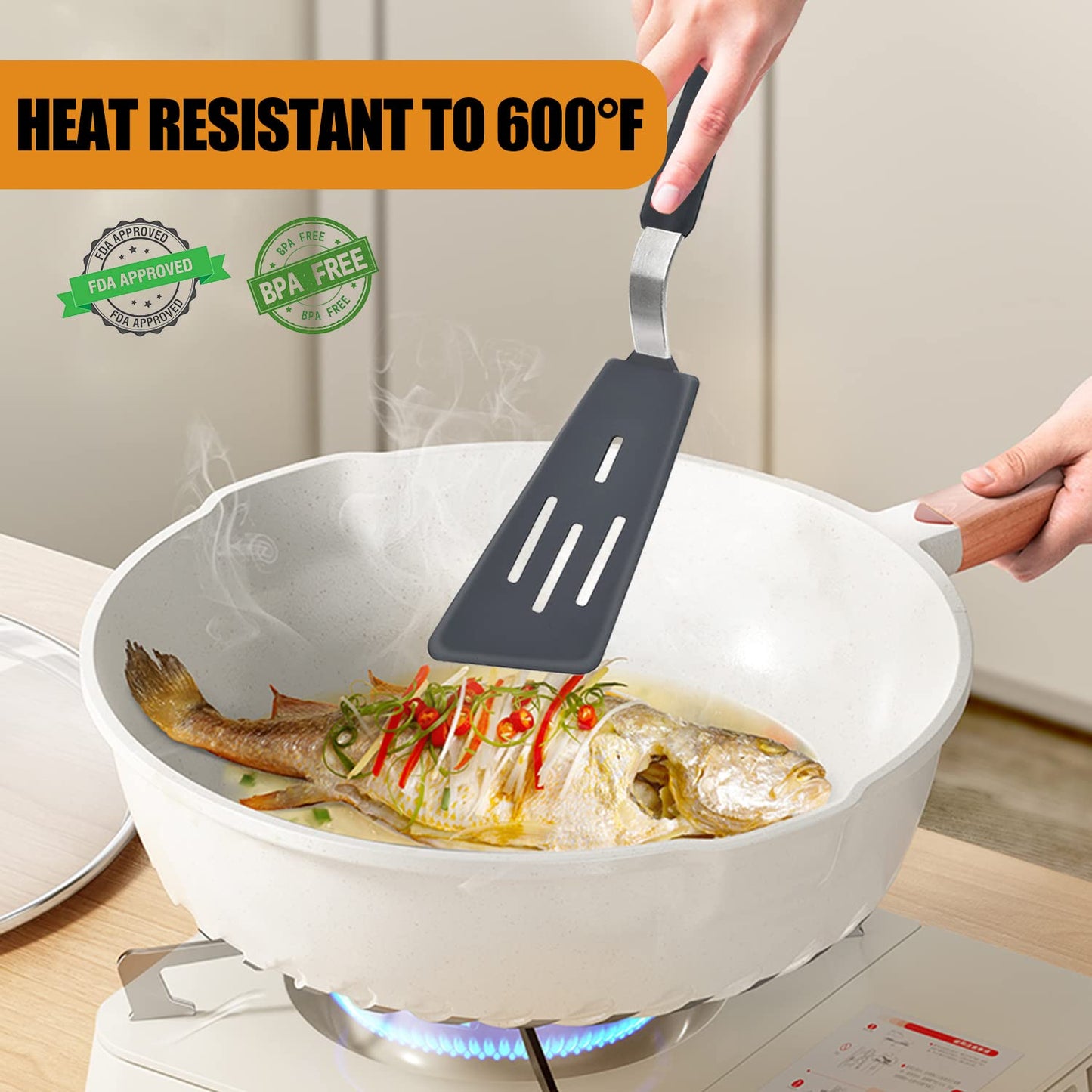 Silicone Spatula Turner Set of 3, Beijiyi 600°F Heat Resistant Cooking Spatulas for Nonstick Cookware, Large Flexible Kitchen Utensils BPA Free Rubber Spatula Set for Egg, Pancake, Fish, Burger - CookCave