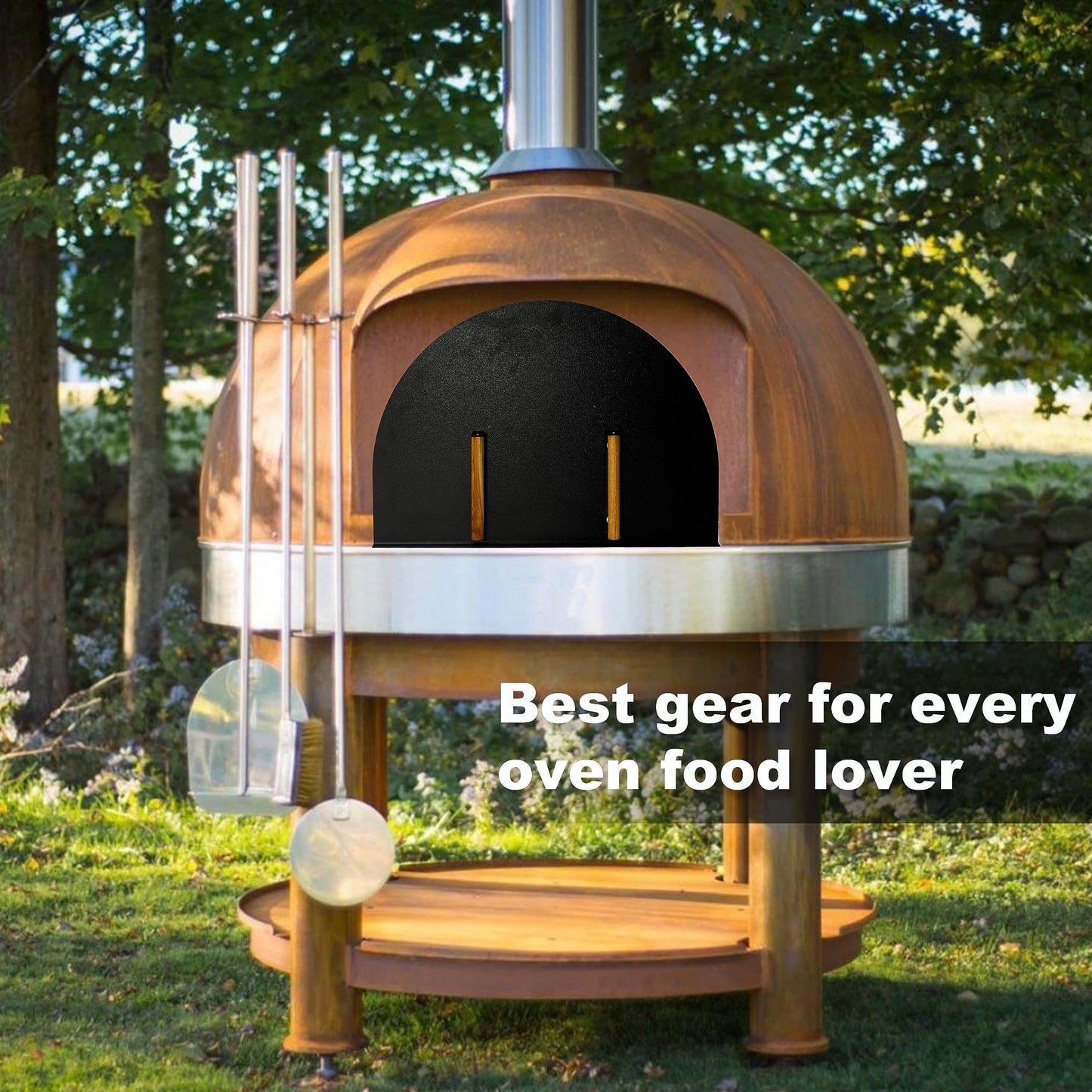 Simond Store Pizza Oven Door 27”(W) X 19.25”(H) Stainless Steel 304 Heavy-Duty Oven Door with Wooden Handle for Indoor & Outdoor Pizza Oven, Outdoor Pizza Oven Kit - CookCave