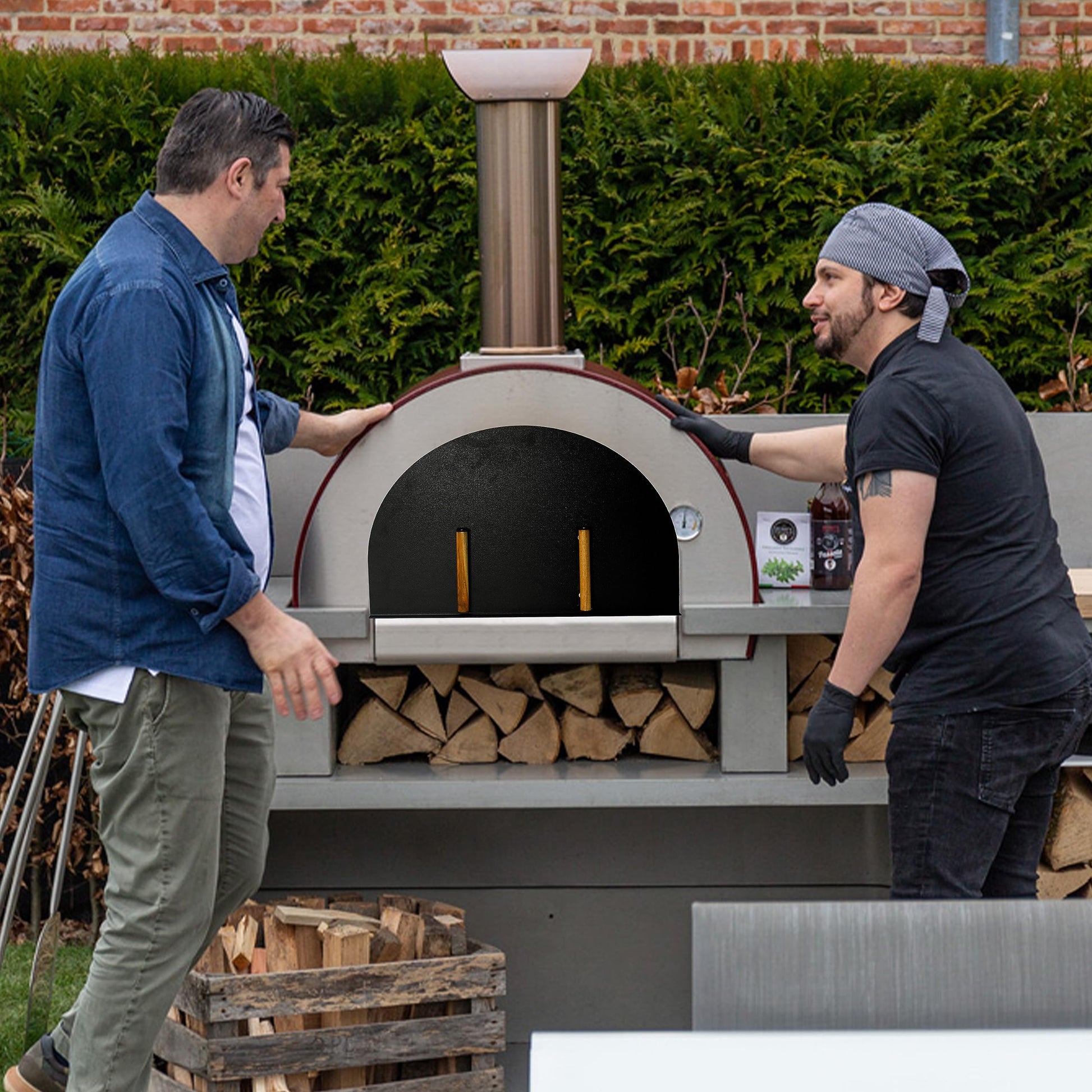 Simond Store Pizza Oven Door 27”(W) X 19.25”(H) Stainless Steel 304 Heavy-Duty Oven Door with Wooden Handle for Indoor & Outdoor Pizza Oven, Outdoor Pizza Oven Kit - CookCave