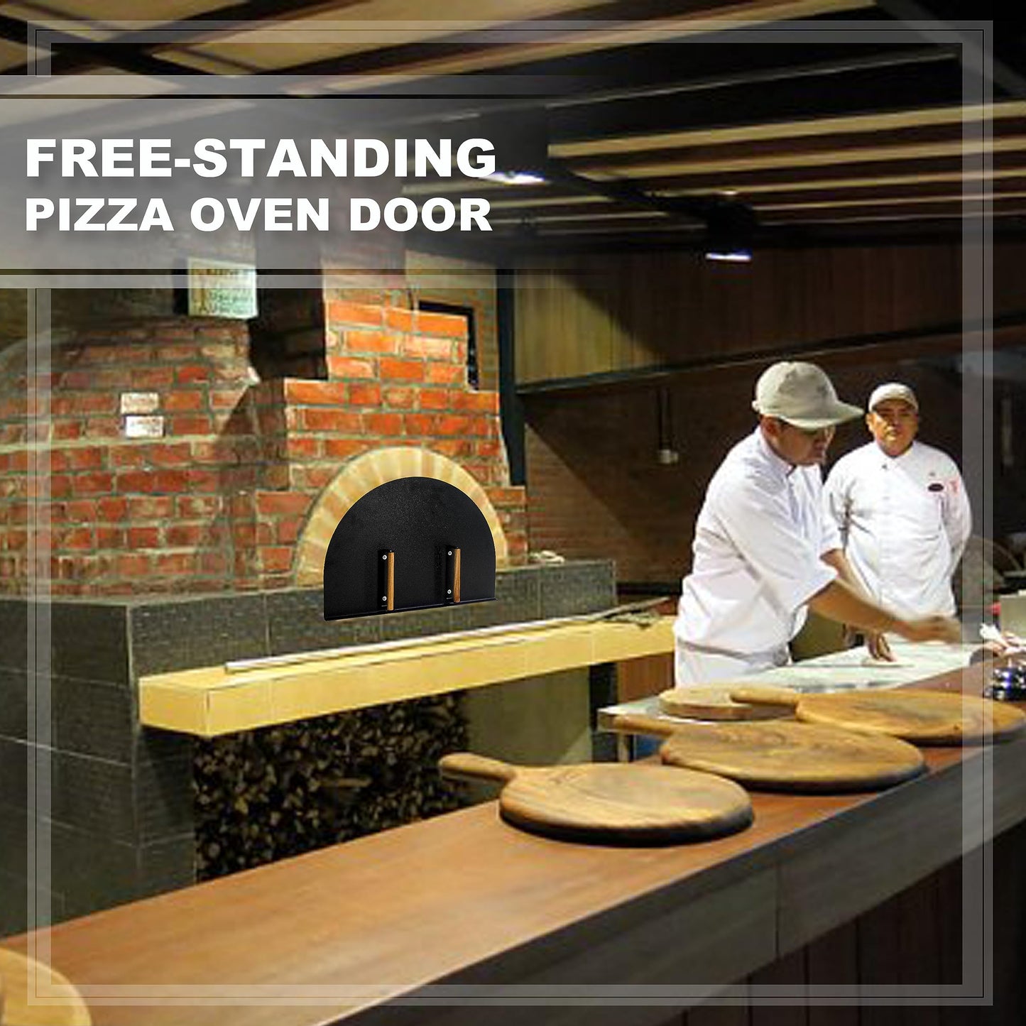 Simond Store Pizza Oven Door 27”(W) X 19.25”(H) Stainless Steel 304 Heavy-Duty Oven Door with Wooden Handle for Indoor & Outdoor Pizza Oven, Outdoor Pizza Oven Kit - CookCave