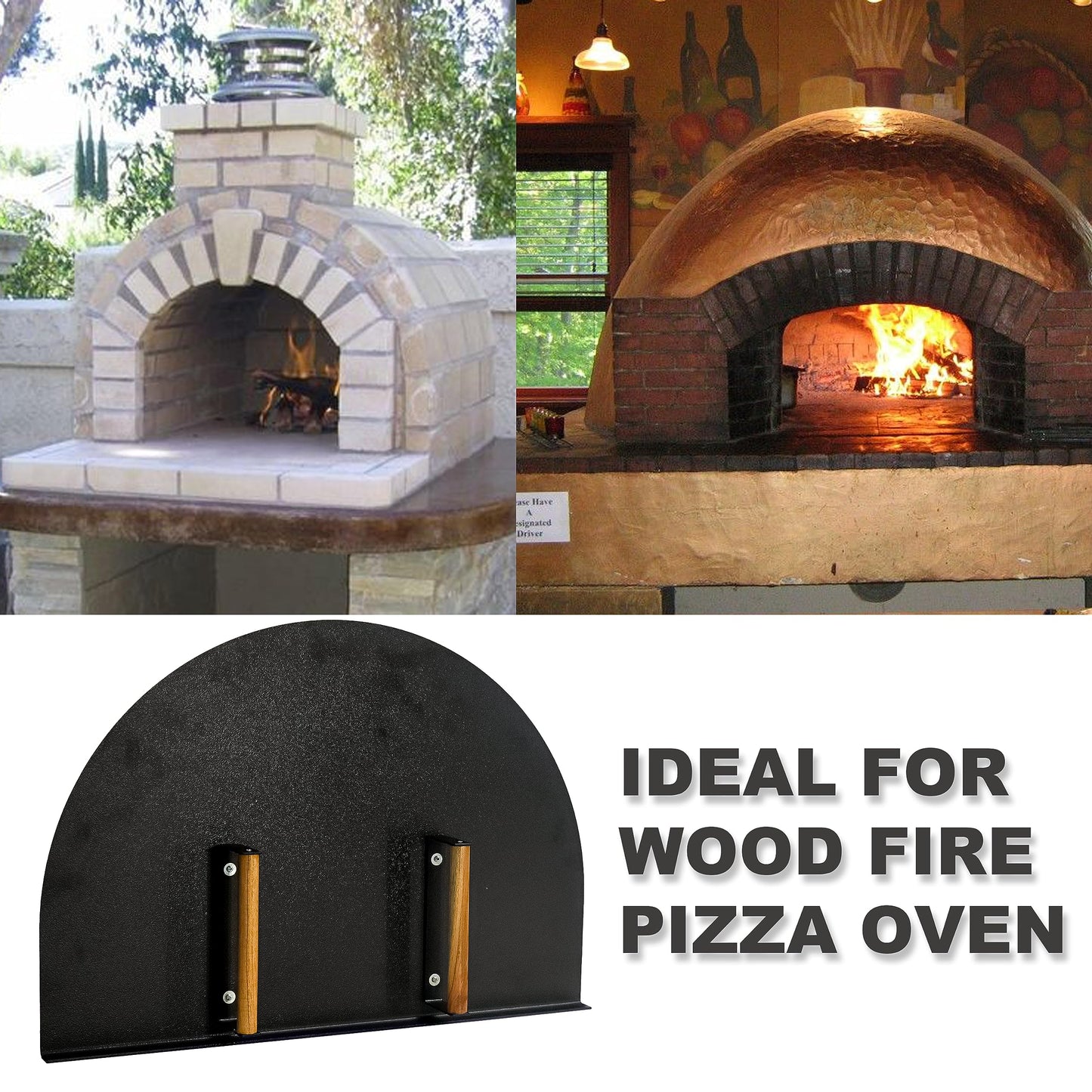 Simond Store Pizza Oven Door 27”(W) X 19.25”(H) Stainless Steel 304 Heavy-Duty Oven Door with Wooden Handle for Indoor & Outdoor Pizza Oven, Outdoor Pizza Oven Kit - CookCave