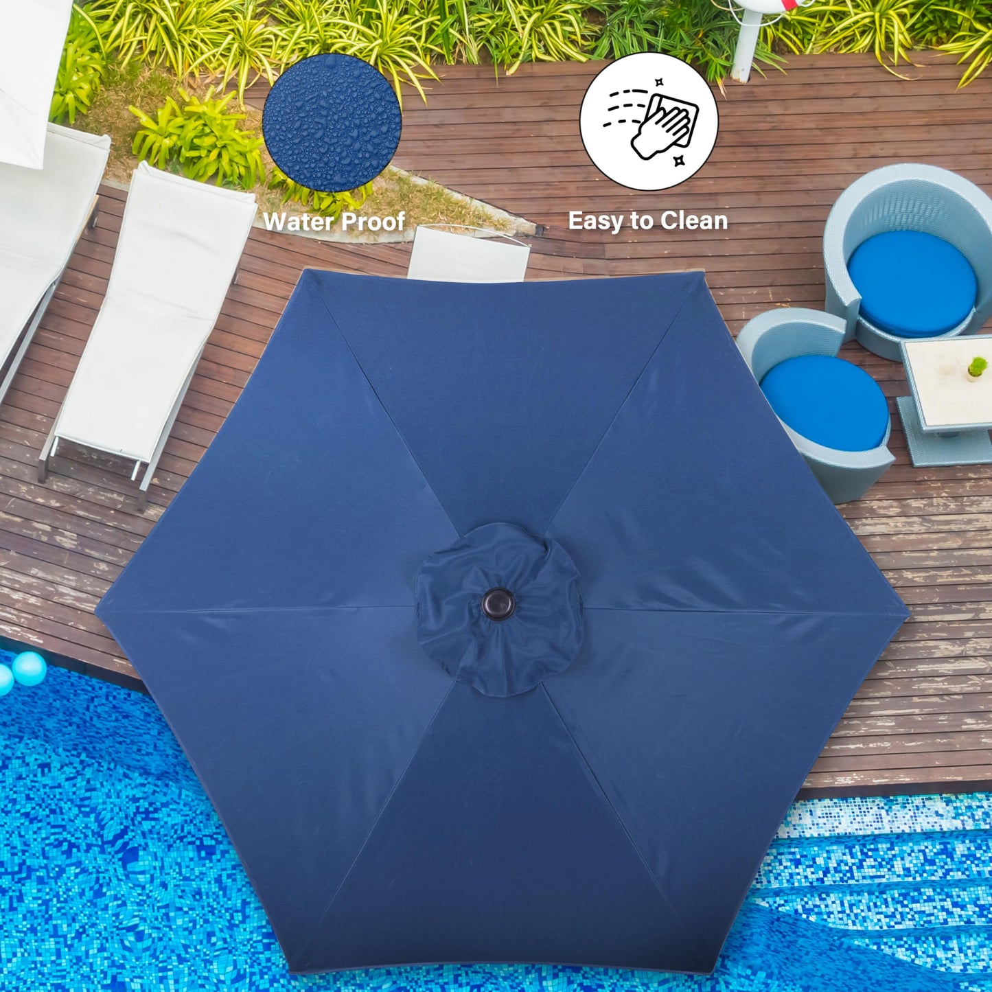 Simple Deluxe 7.5' Patio Umbrella Outdoor Table Market Yard Umbrella with Push Button Tilt/Crank, 6 Sturdy Ribs for Garden, Deck, Backyard, Pool, Blue - CookCave