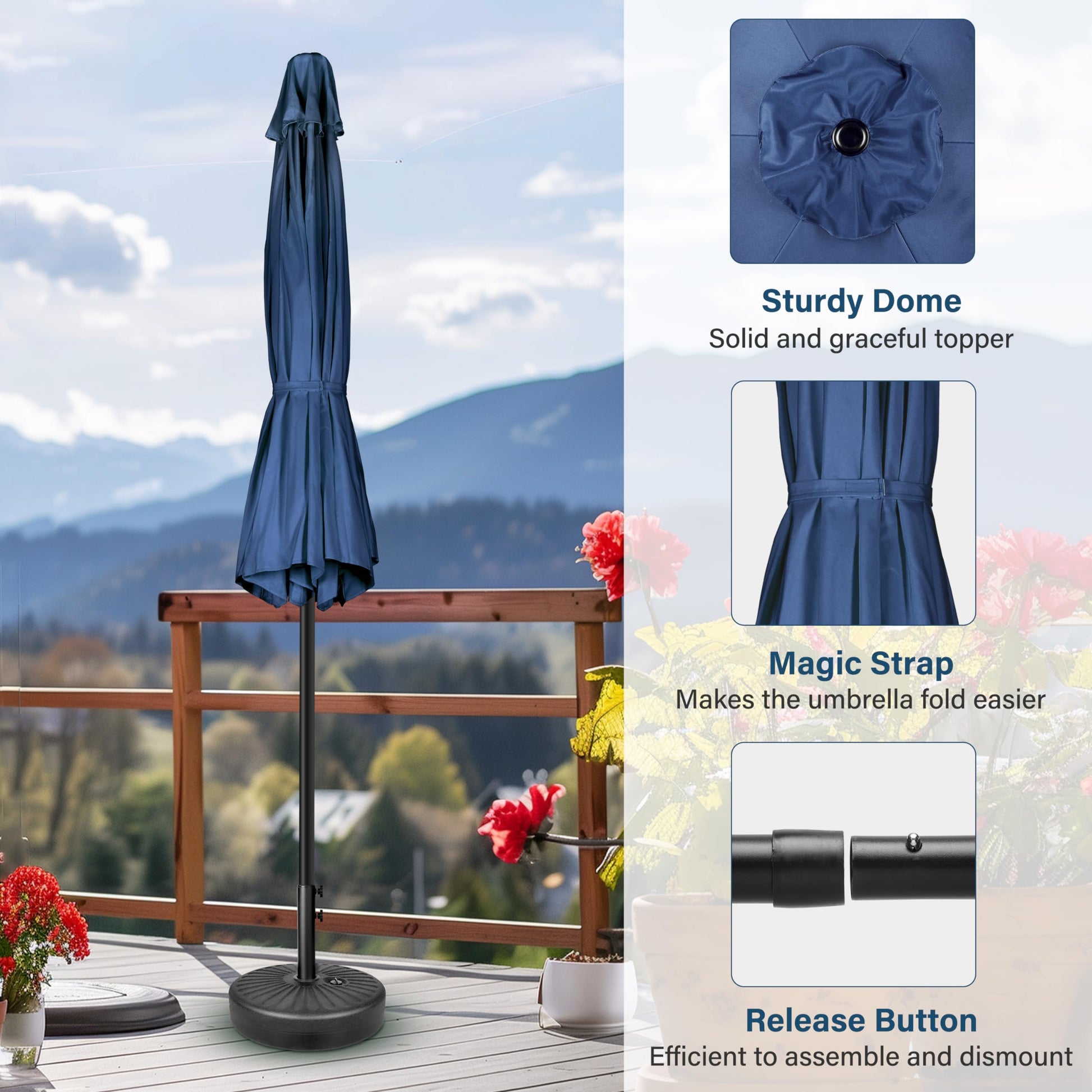 Simple Deluxe 7.5' Patio Umbrella Outdoor Table Market Yard Umbrella with Push Button Tilt/Crank, 6 Sturdy Ribs for Garden, Deck, Backyard, Pool, Blue - CookCave