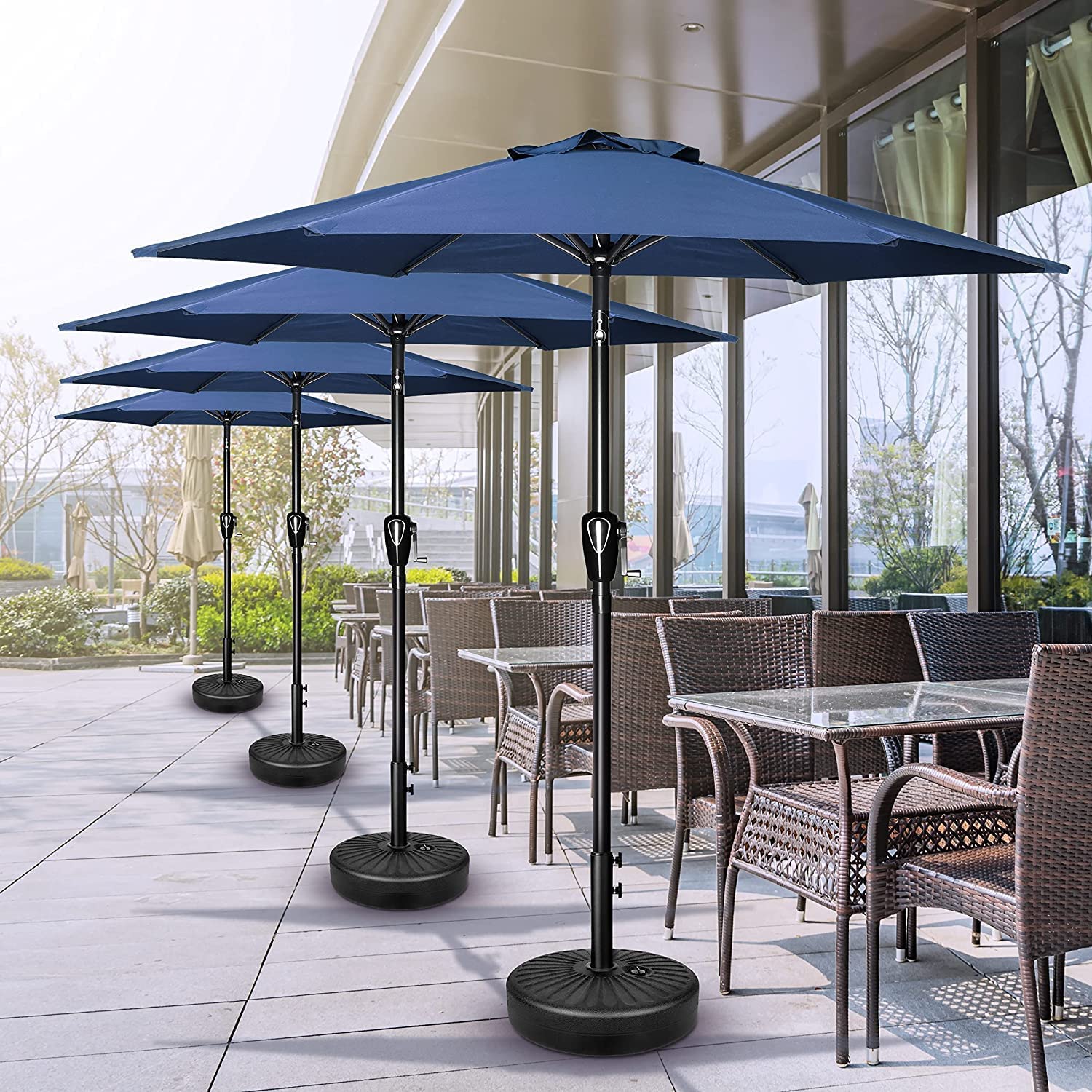 Simple Deluxe 7.5' Patio Umbrella Outdoor Table Market Yard Umbrella with Push Button Tilt/Crank, 6 Sturdy Ribs for Garden, Deck, Backyard, Pool, Blue - CookCave