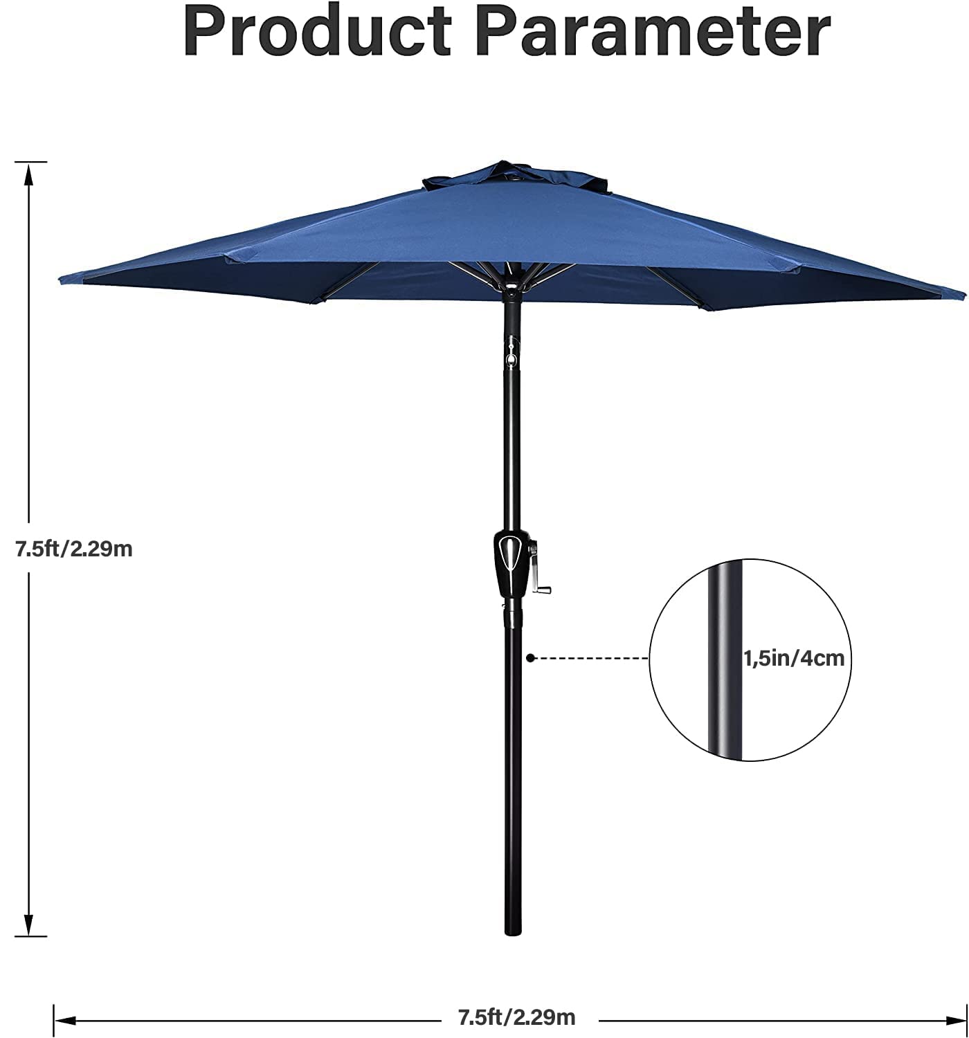 Simple Deluxe 7.5' Patio Umbrella Outdoor Table Market Yard Umbrella with Push Button Tilt/Crank, 6 Sturdy Ribs for Garden, Deck, Backyard, Pool, Blue - CookCave