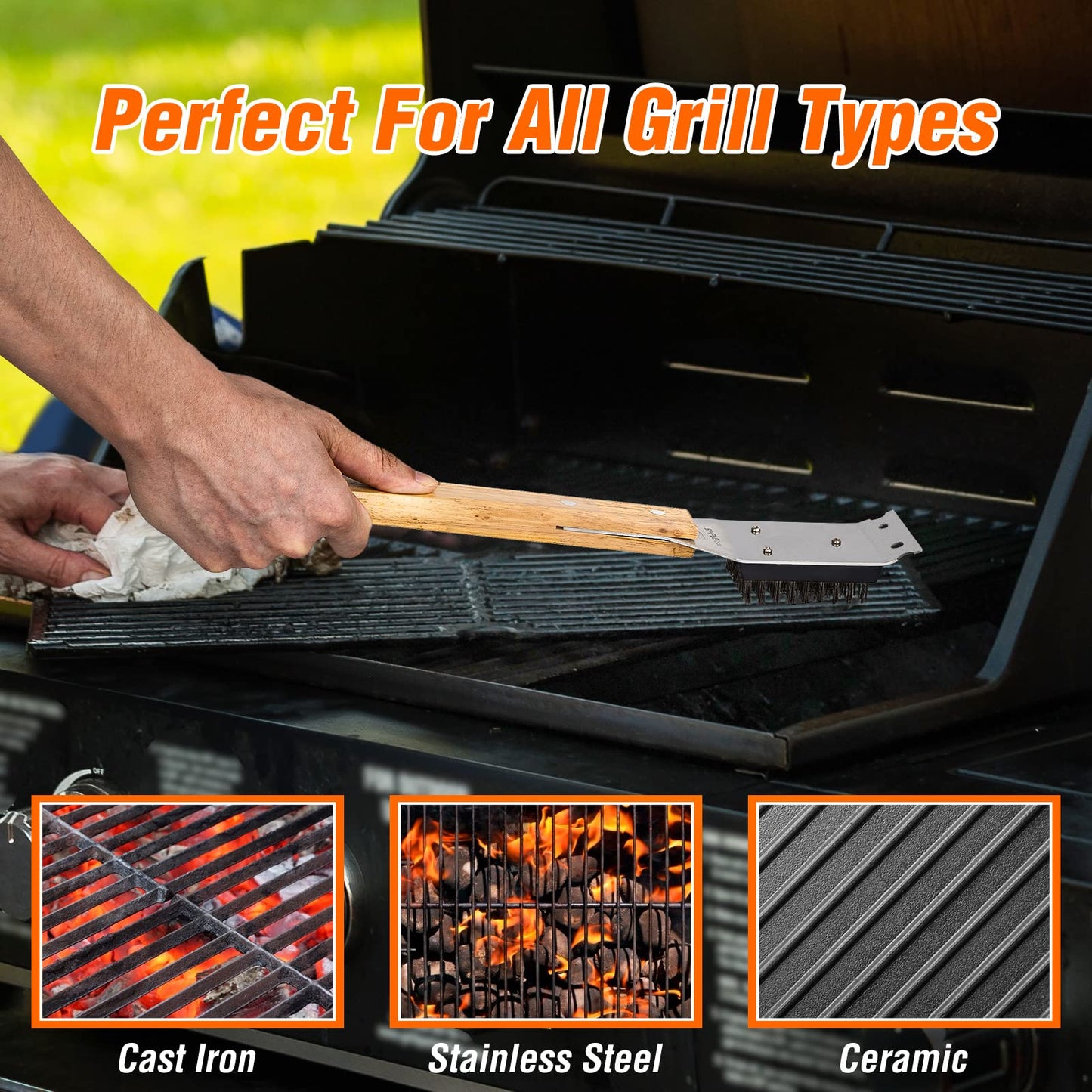 SIMPLETASTE Grill Brush and Scraper, BBQ Grill Cleaning Brush Kit, Safe Wire Scrubber, Universal Fit BBQ Cleaner Accessories for All Grates - CookCave