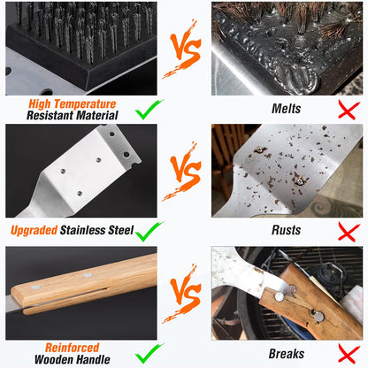 SIMPLETASTE Grill Brush and Scraper, BBQ Grill Cleaning Brush Kit, Safe Wire Scrubber, Universal Fit BBQ Cleaner Accessories for All Grates - CookCave