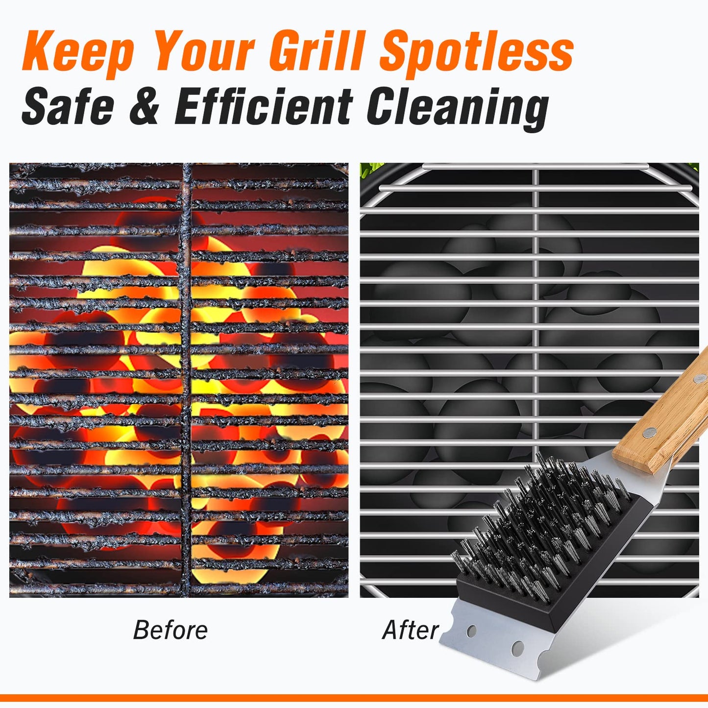 SIMPLETASTE Grill Brush and Scraper, BBQ Grill Cleaning Brush Kit, Safe Wire Scrubber, Universal Fit BBQ Cleaner Accessories for All Grates - CookCave