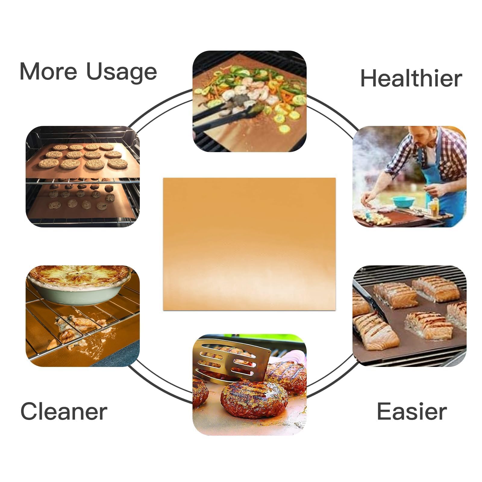 SKYBD Copper Grill Mats for Outdoor Grill（Set of 6), Nonstick & Easy to Clean BBQ Grilling Sheets, Reusable & Heavy Duty Mats Works on Outdoor Gas, Electric, Charcoal Grill - CookCave