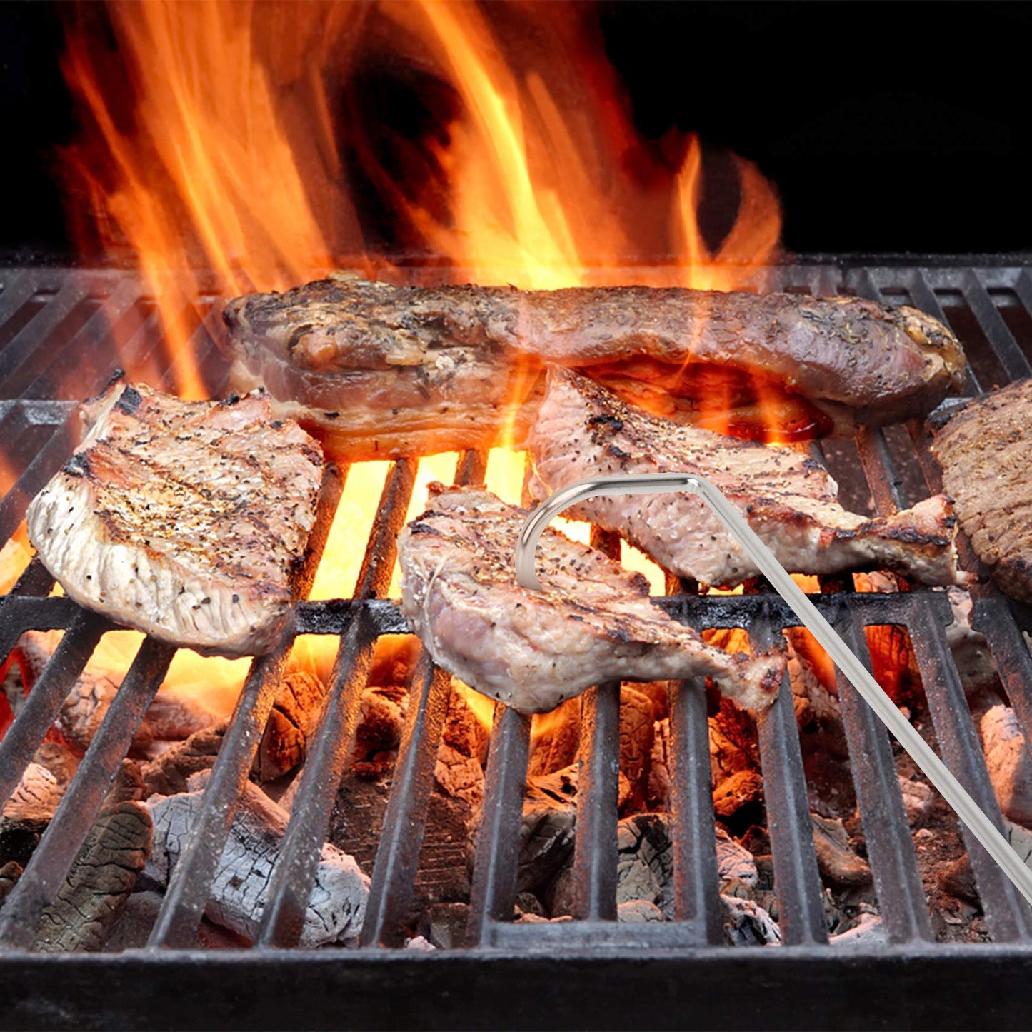 Skyflame 12-inch Food Flipper, Stainless Steel BBQ Meat Turner Hook for Turning Bacon Steak Meat Vegetables Sausage Fish and More - Replaces Grill Spatula Tongs & BBQ Fork - CookCave