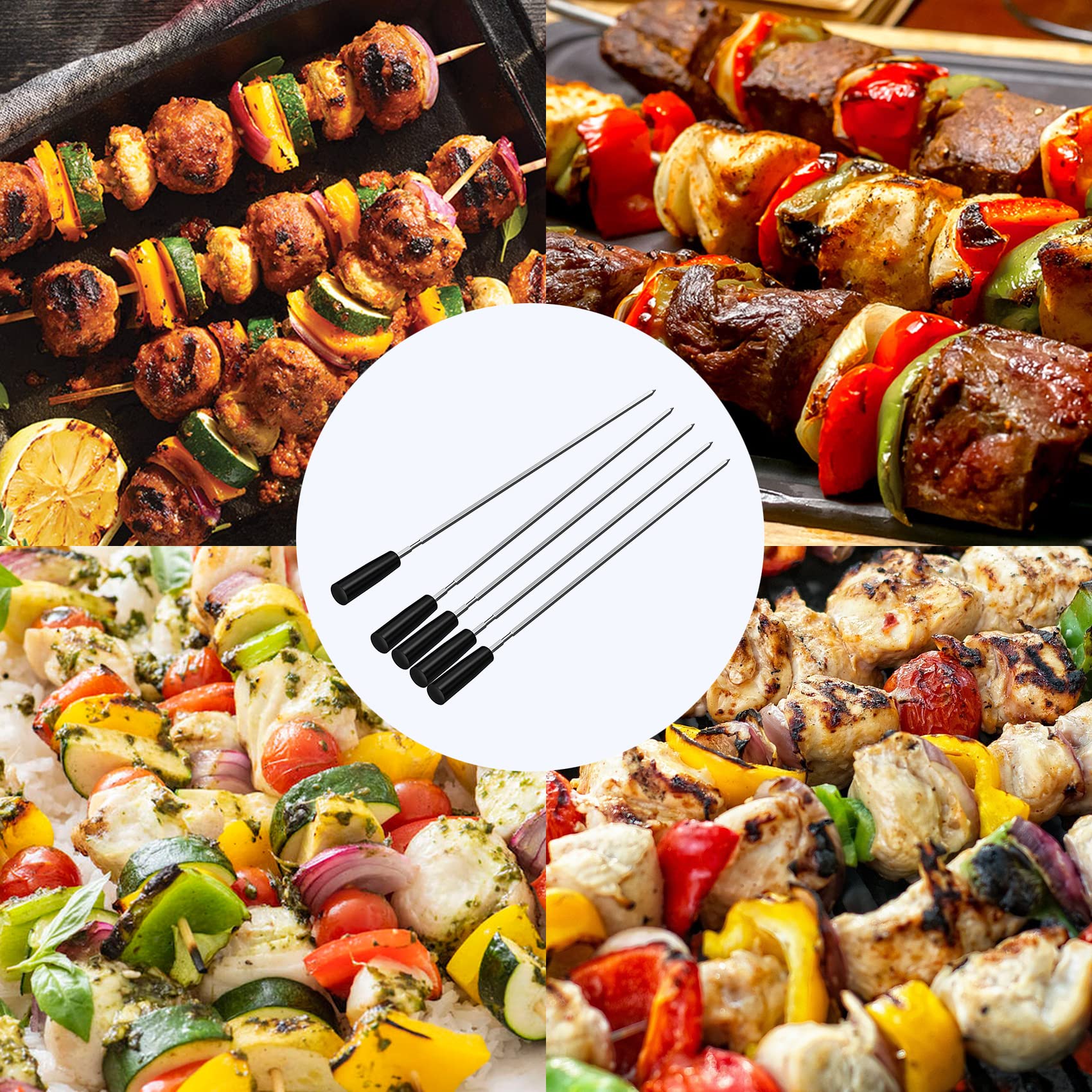 Skyflame Stainless Steel Electric Barbecue Shish Kabob Skewer Set with 9pcs Skewers, Automatic Rotating Skewer Turner with Adjustable Speed Motor and Adjustable Length Rotisserie BBQ Grill Rack - CookCave