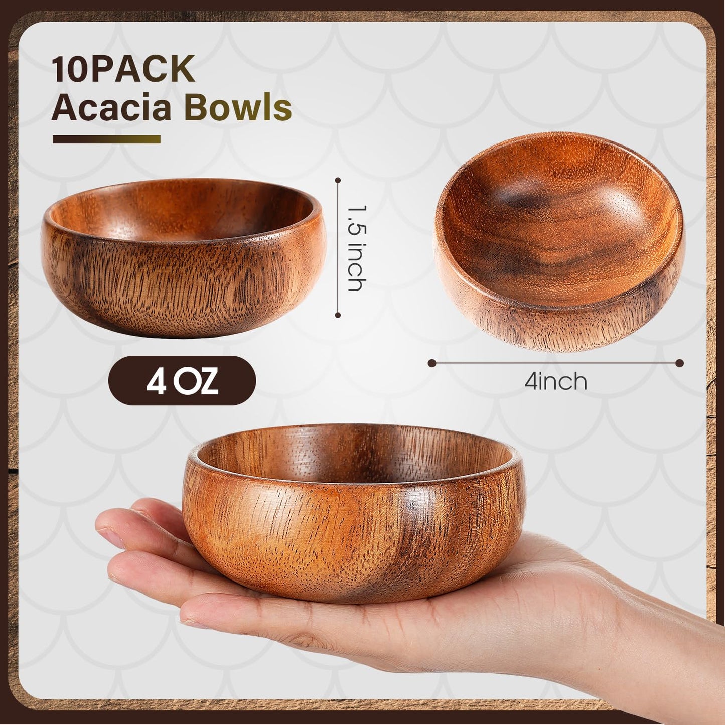 Skylety 10 Pcs Acacia Wooden Bowls Small Calabash Bowls Round Wood Salad Bowl Hand Carved Calabash Dip Tray for Serving Popcorn Pasta Candy Cereal Coconut Nuts Sauce Appetizers Kitchen (4 Inch) - CookCave