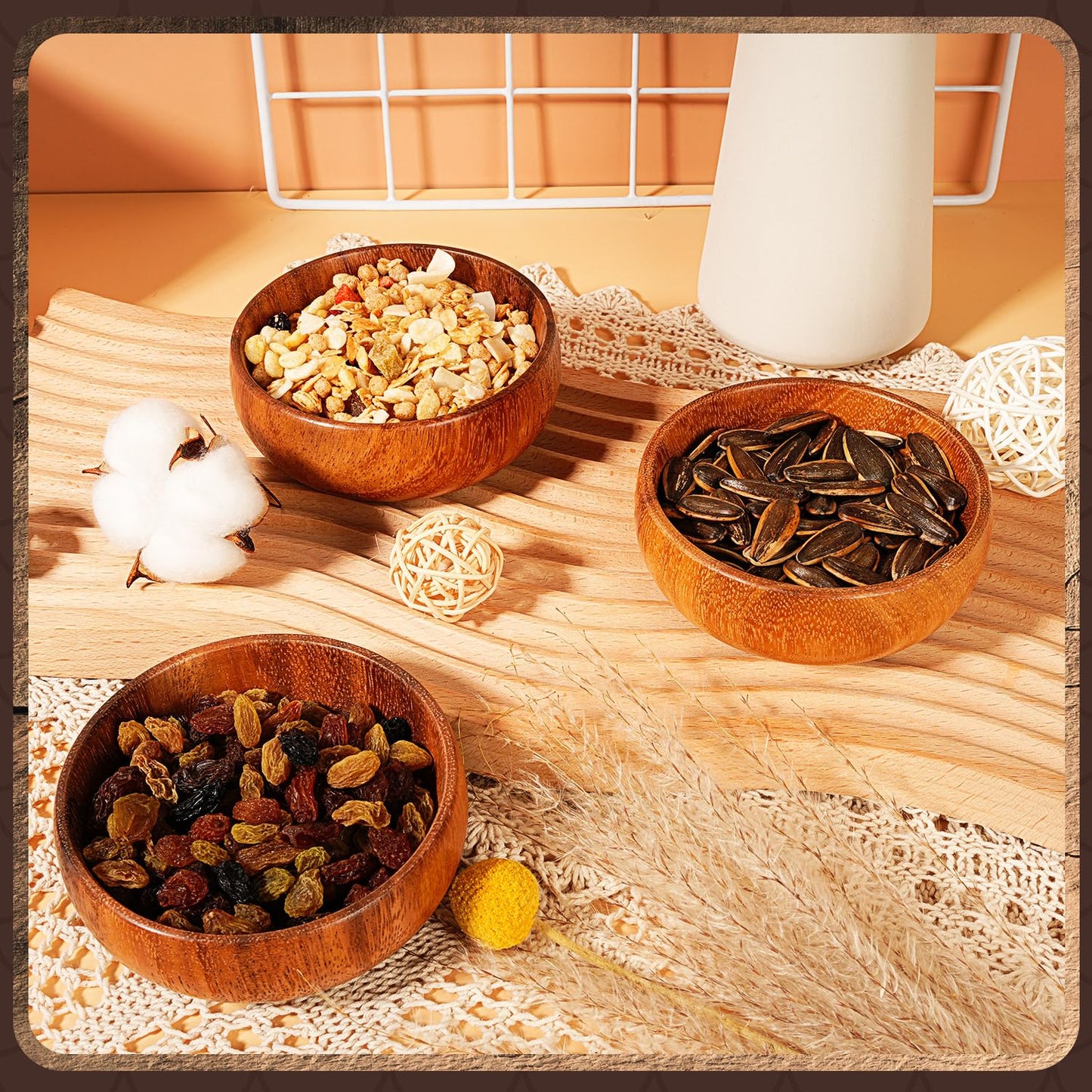 Skylety 10 Pcs Acacia Wooden Bowls Small Calabash Bowls Round Wood Salad Bowl Hand Carved Calabash Dip Tray for Serving Popcorn Pasta Candy Cereal Coconut Nuts Sauce Appetizers Kitchen (4 Inch) - CookCave