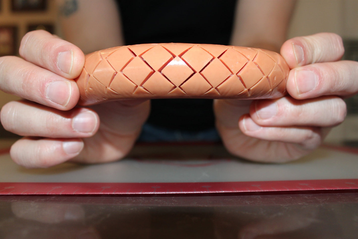 SLOTDOG - Hot Dog Slicing Tool - Stainless Steel Cutter Blades for Kitchen, Grilling, Tailgating, Camping and Backyard Outdoor BBQ - 10 inch - Red - CookCave