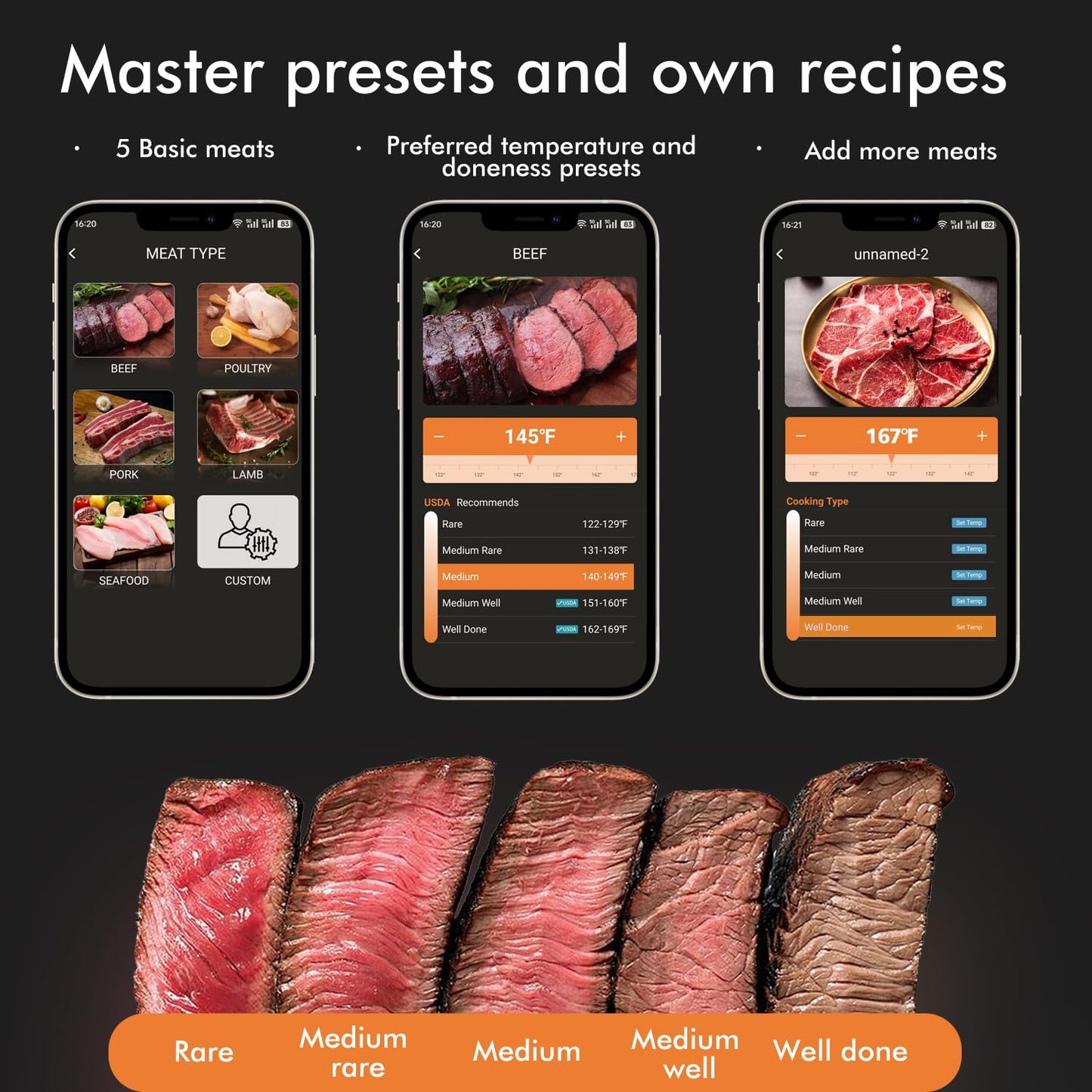 Smart Wireless Meat Thermometer with Thinnest Probe, Bluetooth Food Thermometer, Remote Tracking and Real-Time Readings from Apps, for iOS and Android, for BBQ, Grill, Smoker - CookCave