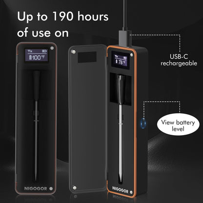 Smart Wireless Meat Thermometer with Thinnest Probe, Bluetooth Food Thermometer, Remote Tracking and Real-Time Readings from Apps, for iOS and Android, for BBQ, Grill, Smoker - CookCave