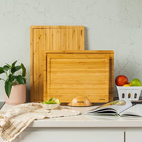 SMIRLY Wooden Cutting Boards For Kitchen - Bamboo Cutting Board Set with Holder, Wood Cutting Board Set, Cutting Board Wood, Wooden Chopping Board, Wooden Cutting Board Set - CookCave