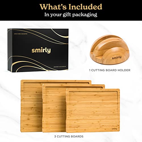 SMIRLY Wooden Cutting Boards For Kitchen - Bamboo Cutting Board Set with Holder, Wood Cutting Board Set, Cutting Board Wood, Wooden Chopping Board, Wooden Cutting Board Set - CookCave