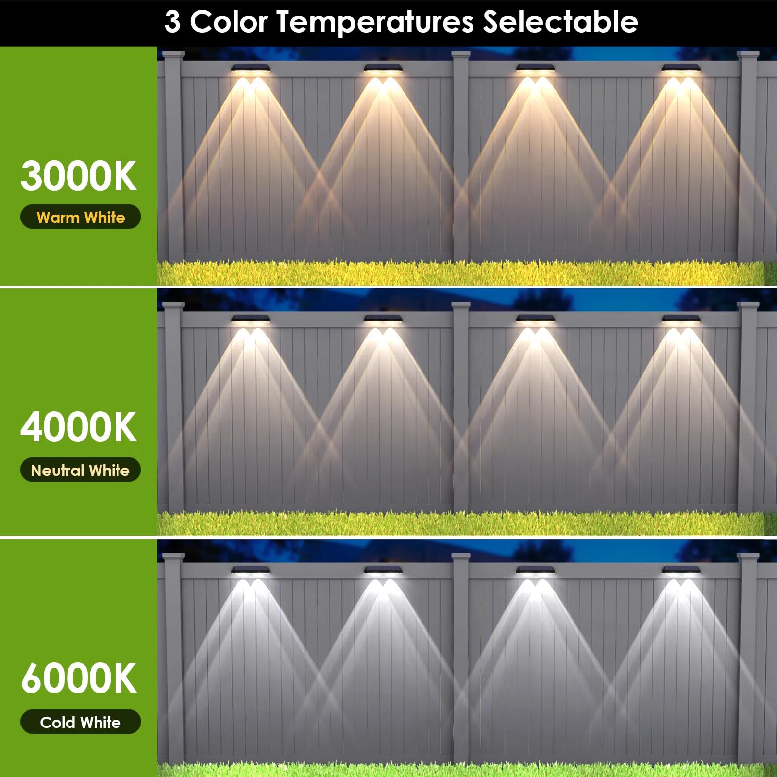 Solar Fence Lights Outdoor - 2700/4000/6000K 3 Mode, IP65 Waterproof Fence Solar Lights Outdoor, Fence Light Solar Powered for Outside, Backyard/Railing/Step/Patio/Wall and home improvement(8 pack) - CookCave