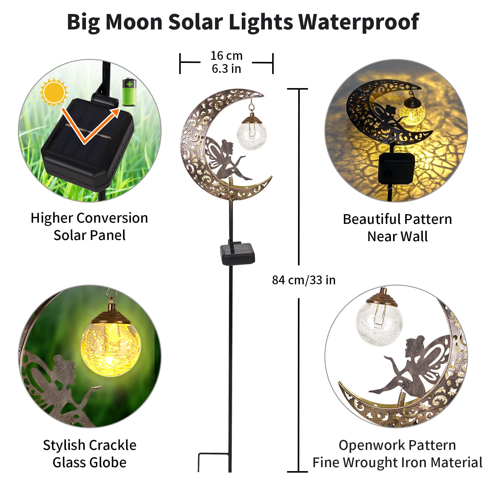 Solar Garden Lights Outdoor Decor,Moon Fairy Crackle Glass Lights,Waterproof Warm White LED Metal Stake Ornament,for Walkway Backyard Patio Lawn Pathway Decorations-Unique Gift Ideas for Gardening - CookCave