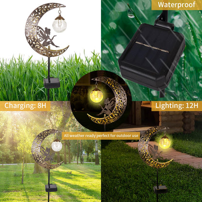Solar Garden Lights Outdoor Decor,Moon Fairy Crackle Glass Lights,Waterproof Warm White LED Metal Stake Ornament,for Walkway Backyard Patio Lawn Pathway Decorations-Unique Gift Ideas for Gardening - CookCave
